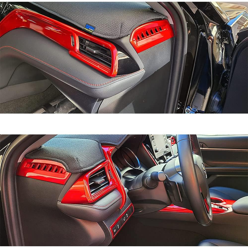 XITER ABS Red Instrument Panel Console Center Frame Decorative Air Outlet Trims Steering Wheel Cover molding Automotive Full set of car interiors For Toyota Camry 2018-2024 (Red)