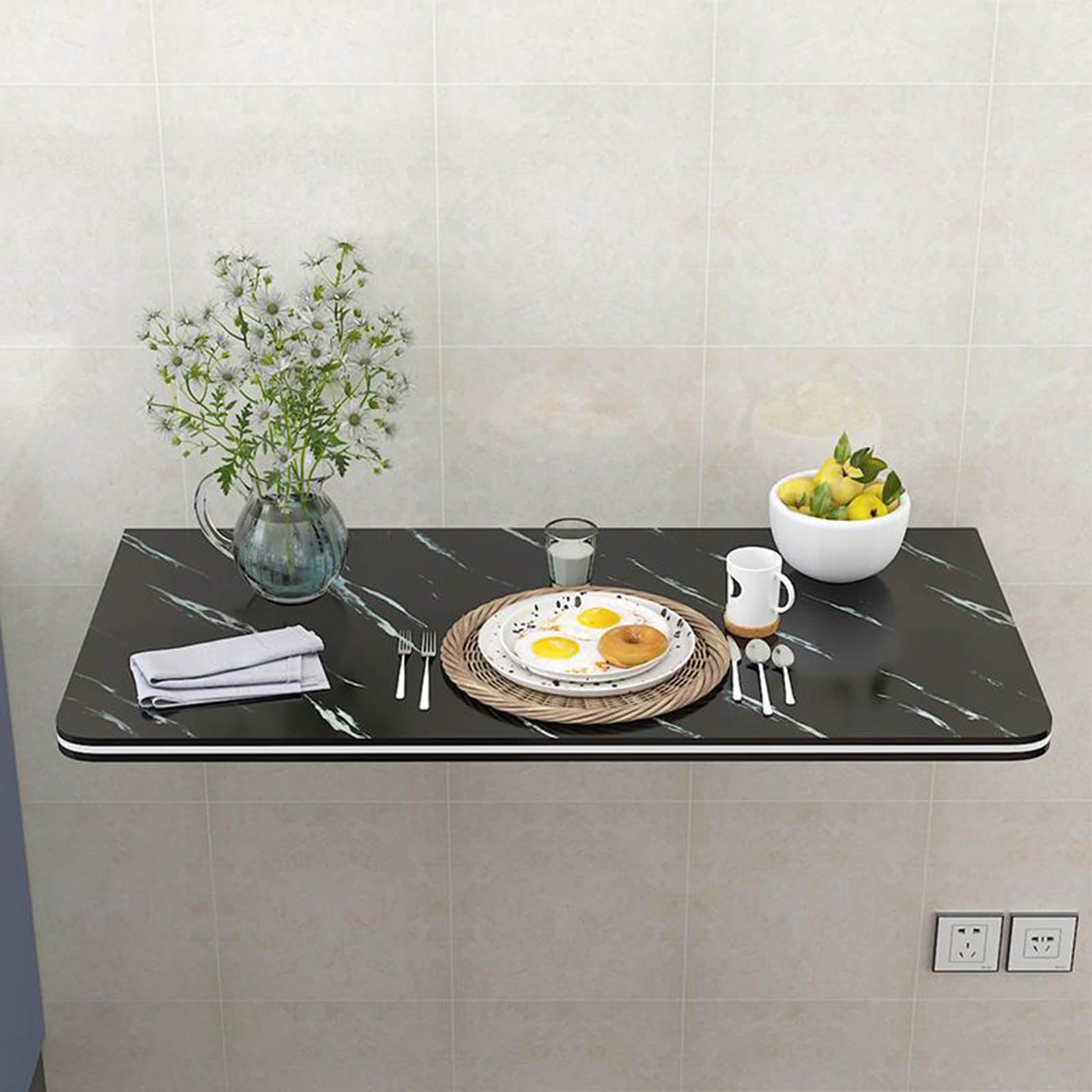 Escritorio flotante de madera plegable para colgar en la pared, para espacios pequeños, oficina en casa, estación de trabajo, cocina, comedor (31 x 16 pulgadas, color negro)
