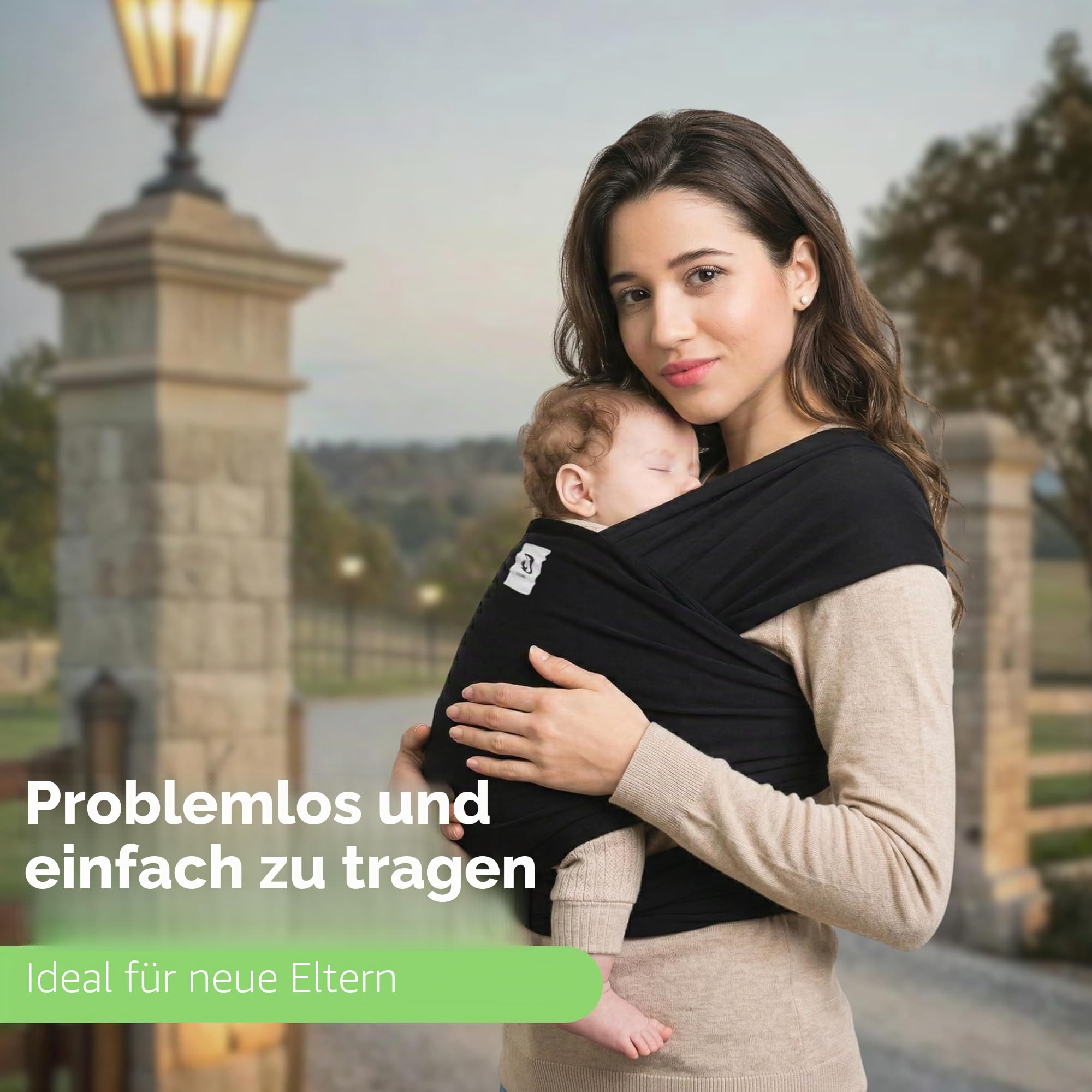 ELDOMA Babytragetuch Schwarz für Neugeborene – Leichtes, Atmungsaktives Tragetuch Baby, Ergonomische Babytrage ab Geburt bis Kleinkind (7–35 lbs / 3–15 kg)