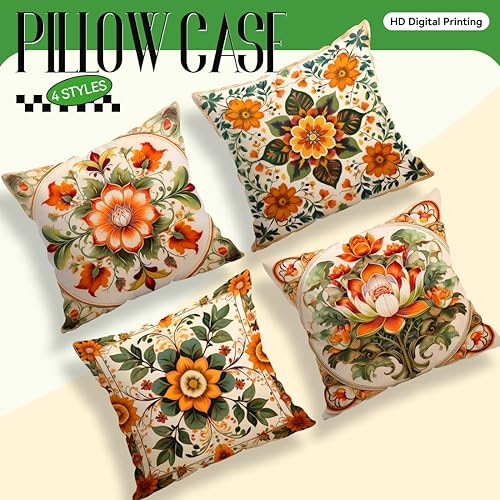 Miniatura 4 de OBSEDE Juego de 4 fundas de almohada clásicas simétricas retro de 18 x 18 pulgadas, fundas de cojín para sofá, cama, sala de estar, primavera al