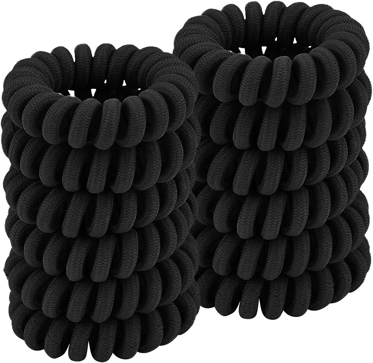 Spiral Black Cloth Hair Ties for Thick, Ponytail Holders (12 Pcs), No Crease Phone Cord Ties for All Hair Types