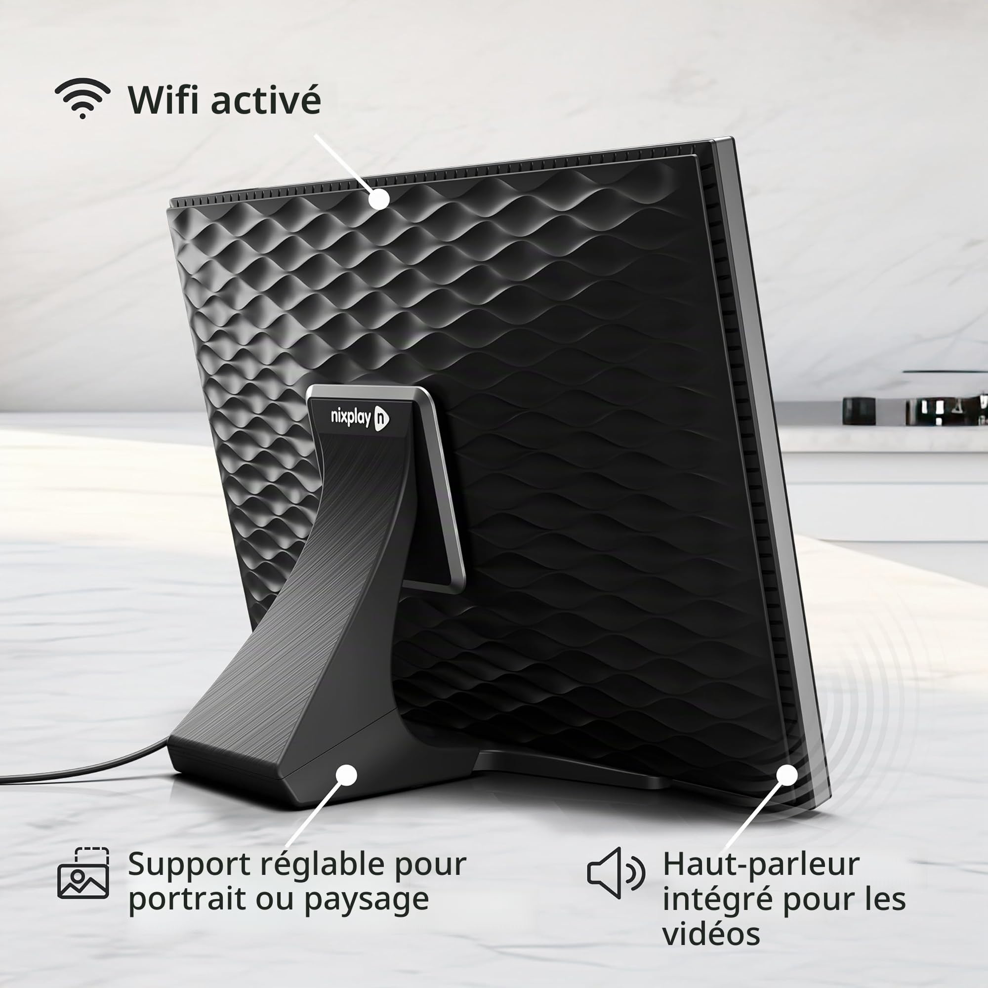 Nixplay 10,1 Pouces Cadre Photo numérique Intelligent WiFi écran Tactile (W10K), Noir-Argent, Partagez instantanément des Clips vidéo et Photos par e-Mail ou Via l'application Mobile