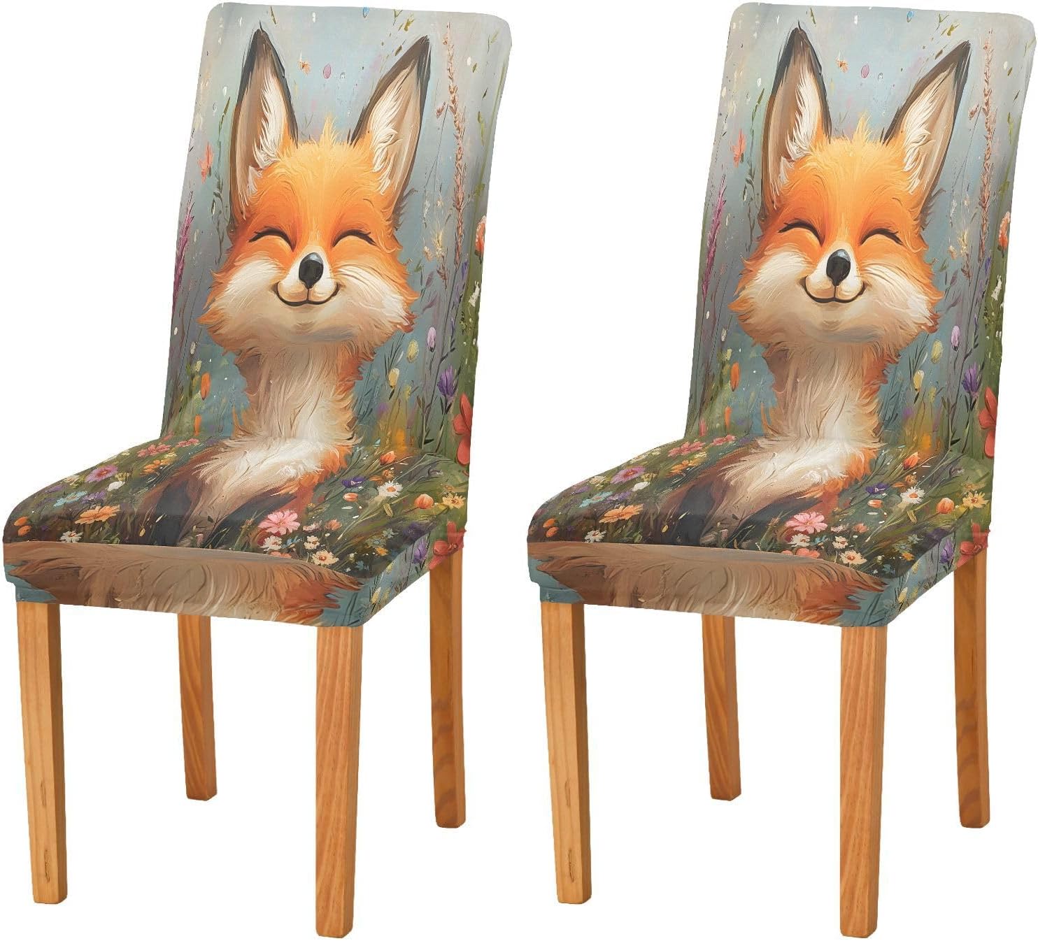 ALAZA Chair Covers for Dining Room, Smiling Fox Stretch Chair Cover Sets Chair Protector Removable Washable for Ktichen Restaurant Hotel