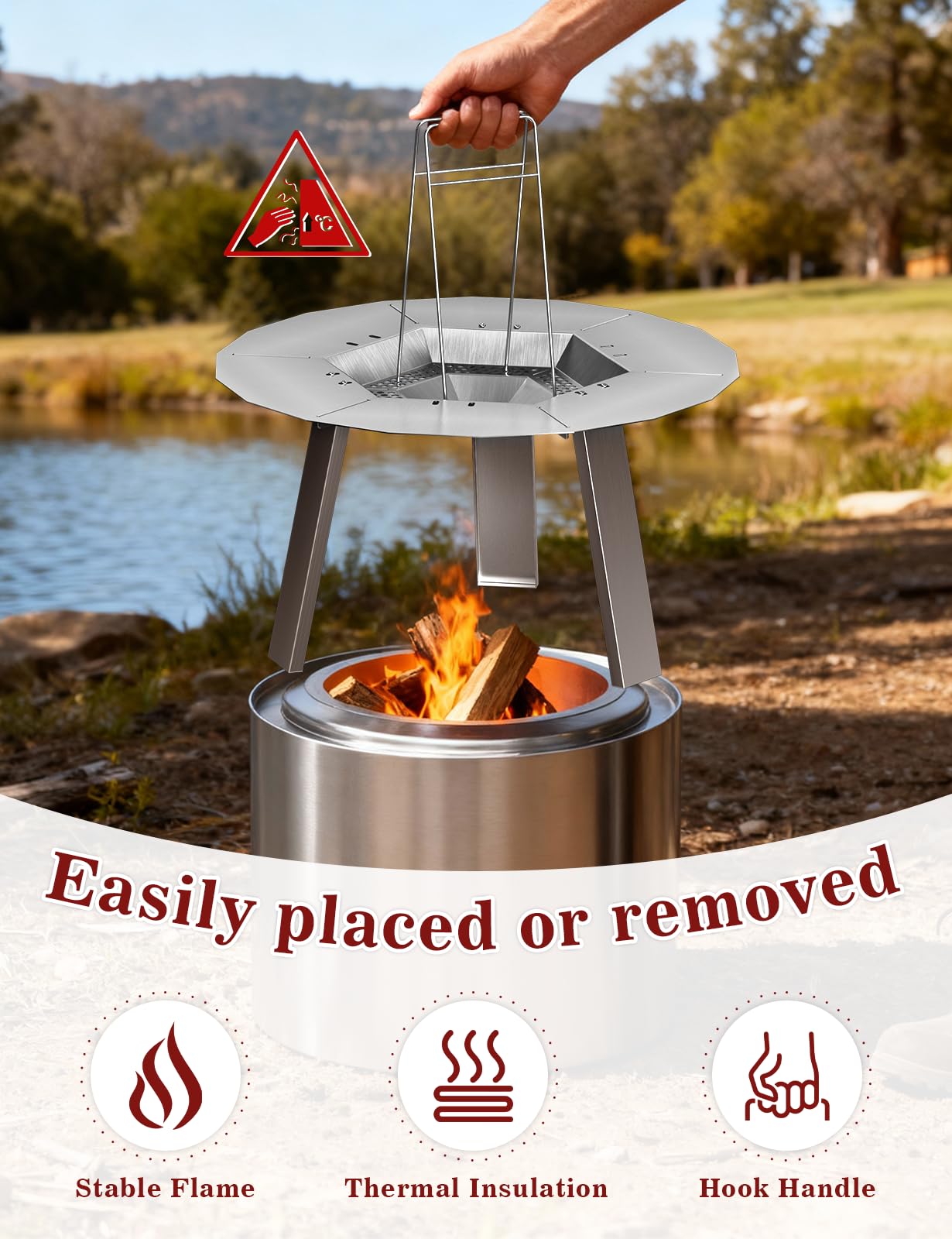 Wärmeabweiser für Solo Stove Ranger, 38,1 cm, 304 Edelstahl, Wärmeverteiler mit abnehmbaren Beinen, erfasst und leitet Wärme um, Camping-Zubehör
