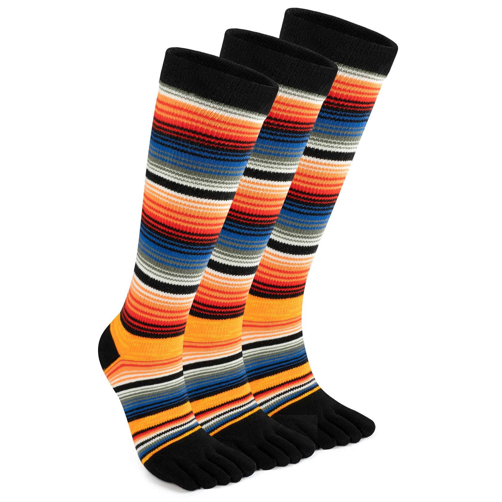 Toe Socks Women Men Cotton Rainbow Sock Striped Athletic Running Five Finger Socks 3 Pairs