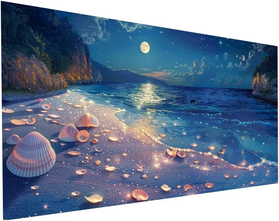 Peinture diamant paysage 5D grand format pour décorer le salon avec une plage