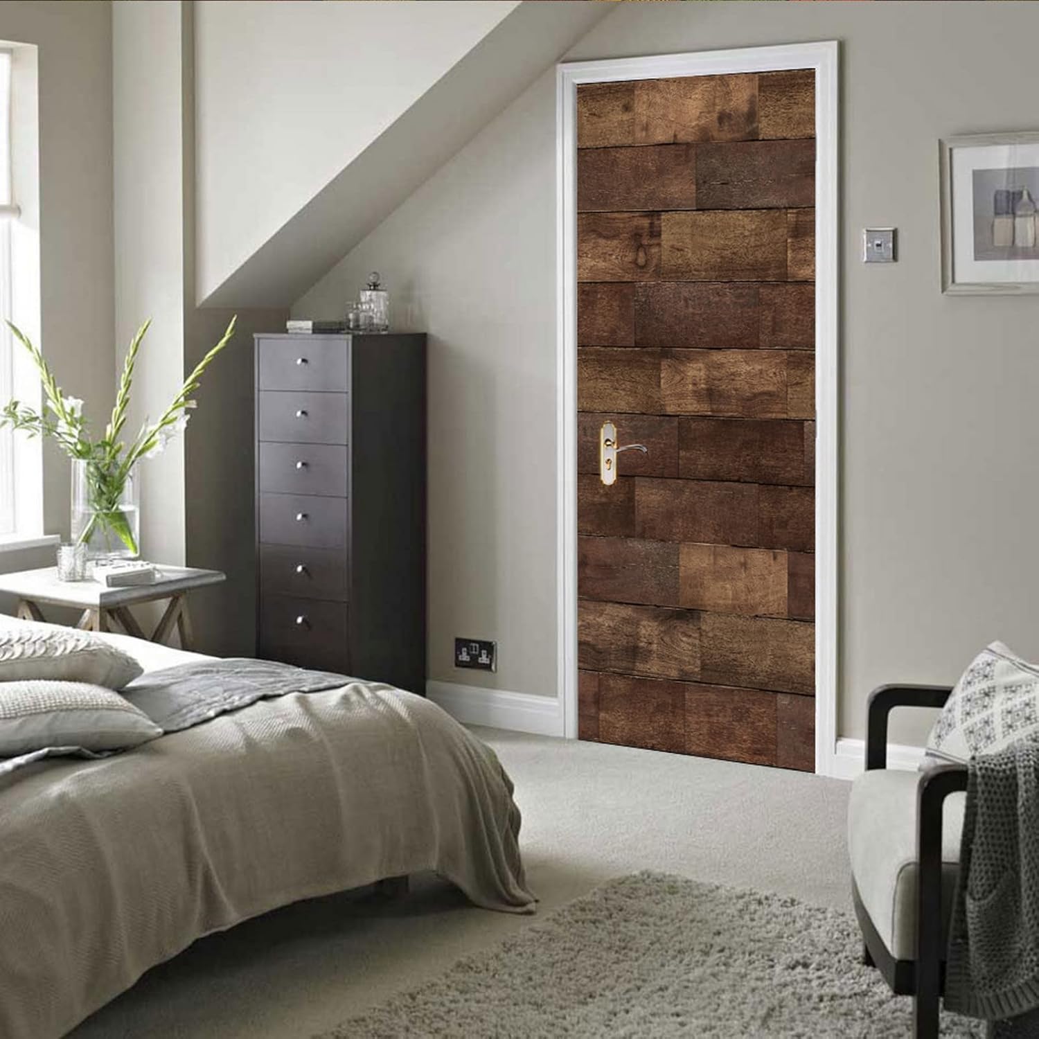 A.Monamour 3D Door Stickers for Interior Doors Wood Floor Texture Vinyl Waterproof Self Adhesive Door Mural Decals for Bedroom Office Bathroom 95 x 215 cm