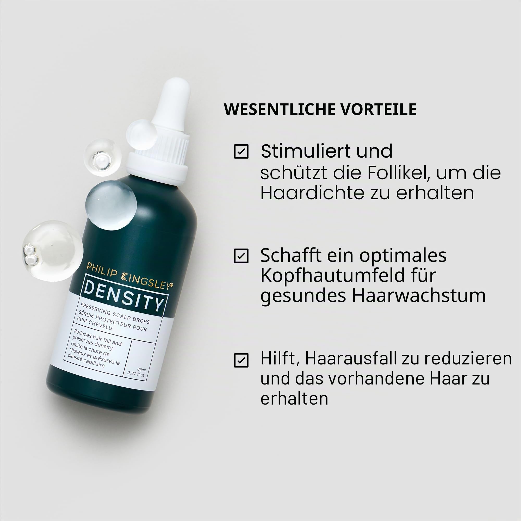 Philip Kingsley | Dichteerhaltende Kopfhauttropfen | Hair Density Serum gegen dünner werdendes Haar und Haarausfall | Kopfhautpflegeprodukte gegen Haarausfall | 85ml