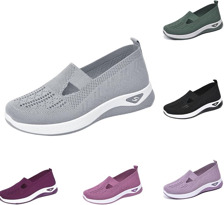 Women's Orthopedic Shoes Woven Breathable Soft Shoes Wide Width Slip on Lightweight Sneakers Arch Support Diabetic Sneakers Mesh Air Cushion Athletic Trainers Jogging Running Footwear