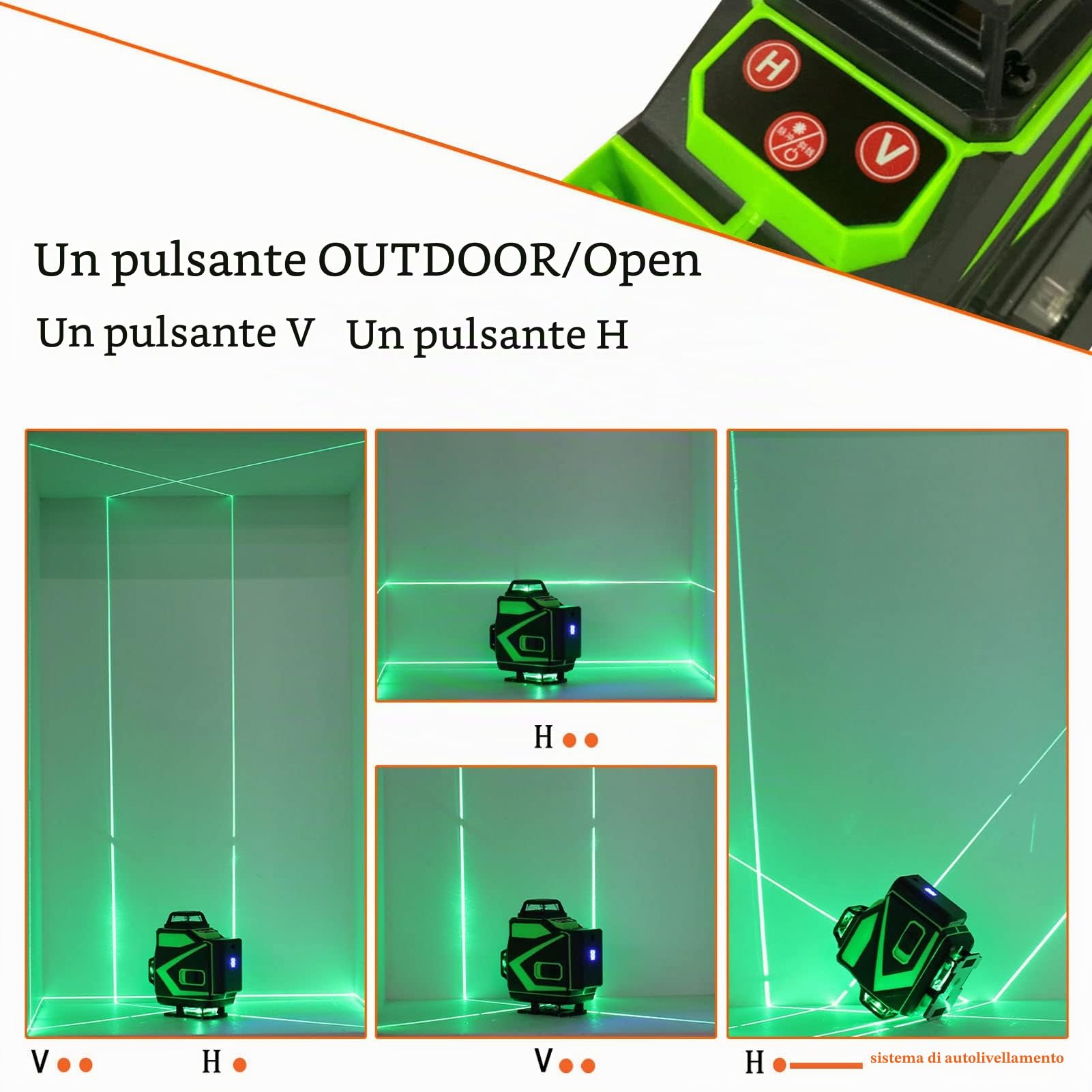 Livelle laser con treppiede regolabile in altezza da 1,2 m, Generatori di linea laser 4x360° 4D a 16 linee con linee orizzontali verticali Livella laser autolivellante