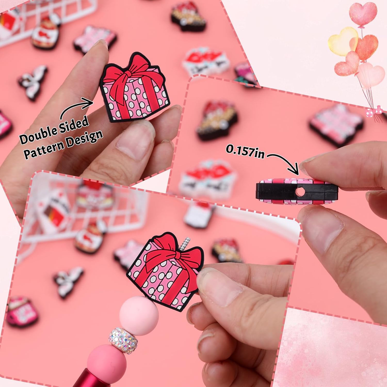 12PCS Valentine Silicone Beads for Pens, 12Pcs Silicone Focal Beads for Keychain Making DIY Handicraft(Valentine) - Image 5