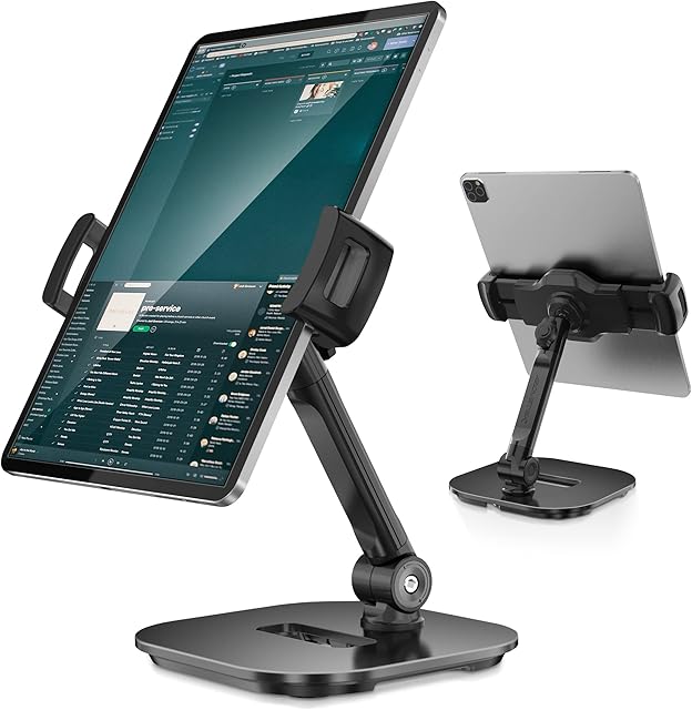 AboveTEK Desktop Tablet Stand, 360° Swivel Tablet & Phone Clamp Mount Holders for Any 4.7''-13.5'' Display Tablets/Cell Phones, Professional & Sturdy Stands for Store Office Showcase Reception