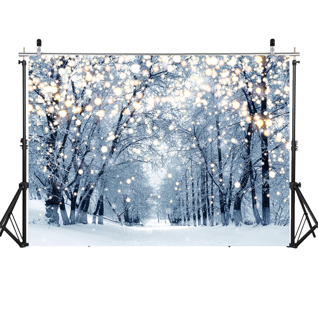 Yeele 8x6ft Winter Scene Backdrop White Snow Forest Wonderland Snowflake Photography Background Christmas Party Home Decoration Tree Landscape Kids Adults Portrait Shooting Vinyl Photo Studio Props