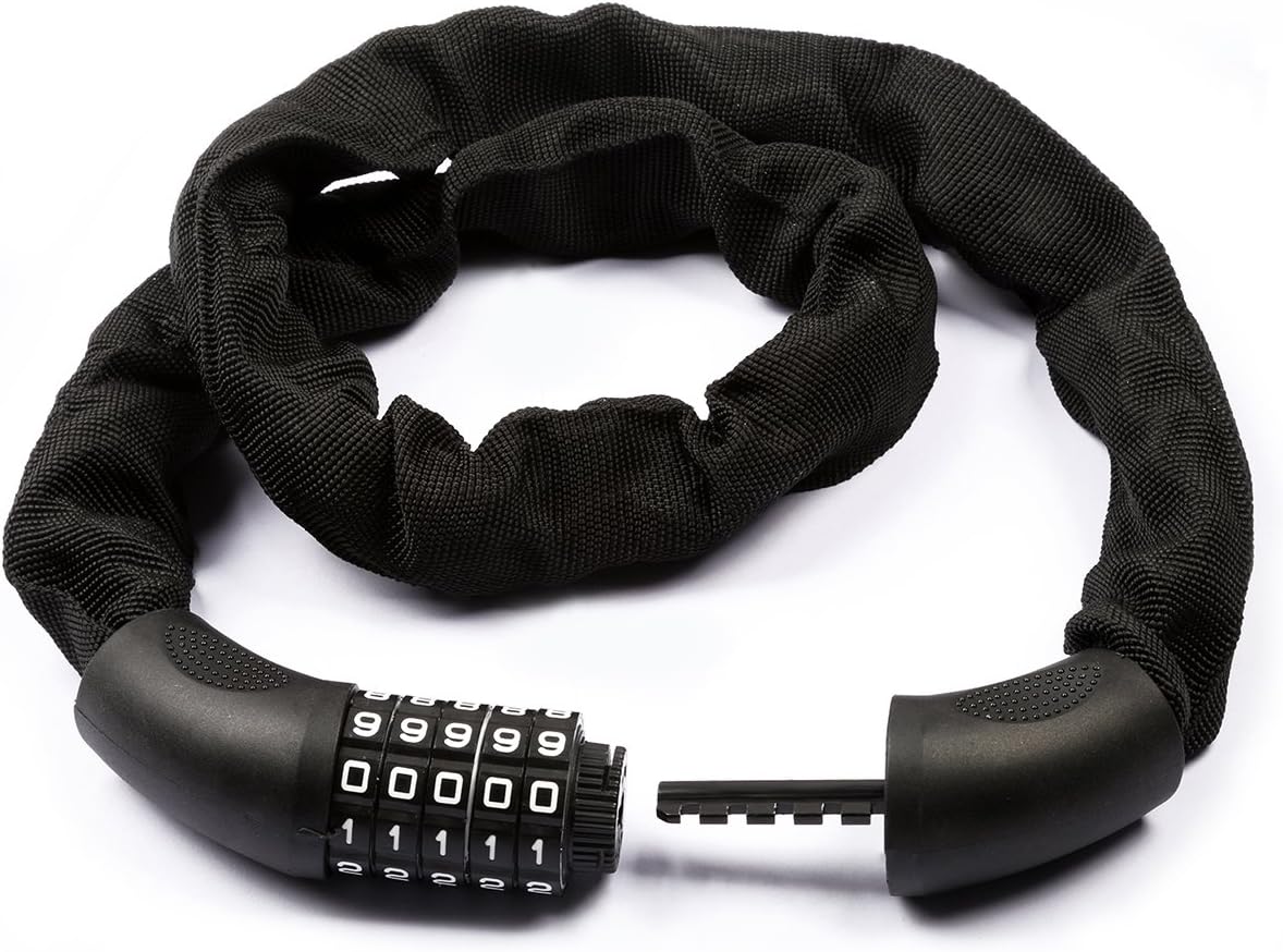 Bike Lock 3.2ft Bicycle Chain Lock 5-Digit Resettable Combination Anti-Theft Bicycle Lock High Safety and Flexible Keyless Password Lock for Bike, Door, Fence, Gate, 1.45lb, Black