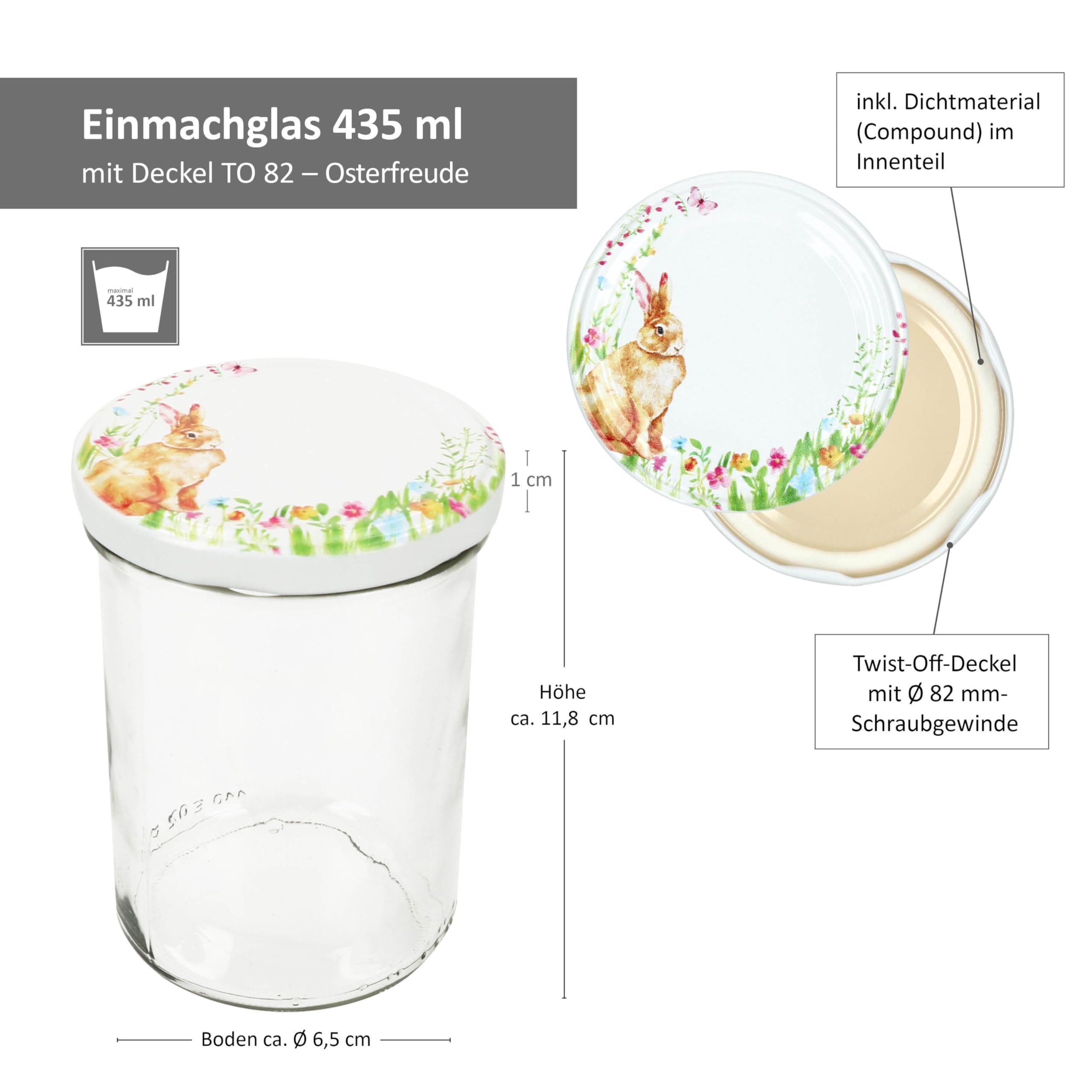 MamboCat 50er Set Sturzglas 435 ml mit to 82 Schraub-Deckel Osterfreude I mit Hasen & Blumen, Ostern I Einmachgläser + Diamant-Zucker-Rezept-Heft I Vorratsgläser einkochen