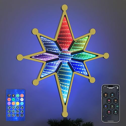 MEETYAMOR Decoración inteligente para árbol de Navidad, 13 pulgadas, 130 luces LED RGB con cambio de color iluminado de 8 puntos, aplicación,