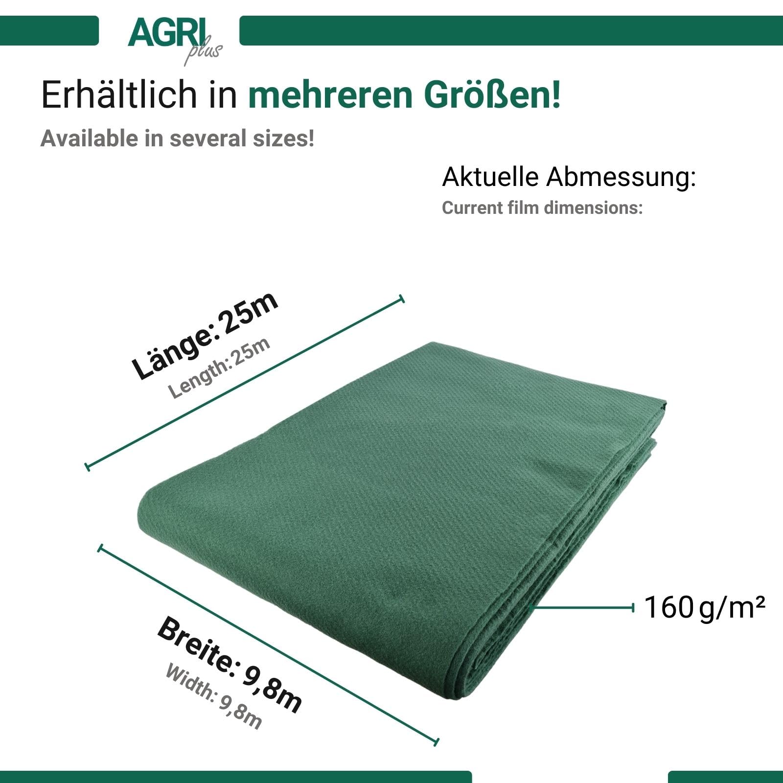 AGRI plus Strohvlies 9,8 x 25 m - mit 24 Metallnägeln I 160 g/m² Schutzvlies aus Polypropylen I Extrem reißfestes Heuvlies für langfristigen Schutz I Abdeckvlies wetterfest & UV-beständig