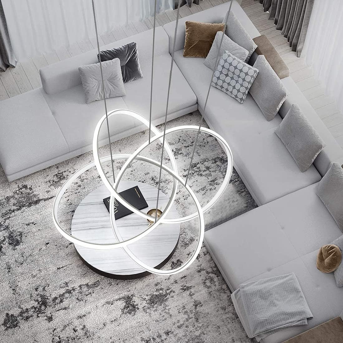 Modern LED Ceiling Pendant Light 64W LED Spiral Design, Dimmable Pendant Light with Remote Control, Height Adjustable Chandelier Light, for Living Room, Bedroom, Dining Room, Kitchen Island (D)