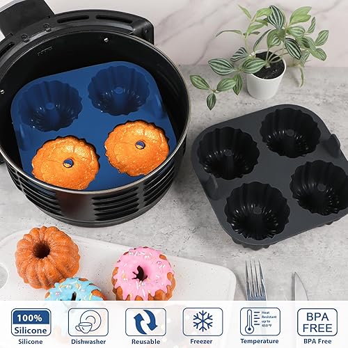 Miniatura 5 de Webake Molde de silicona para freidoras de aire para hornear, antiadherentes, sin BPA, tubos estriados, 4 cavidades, juego de 2