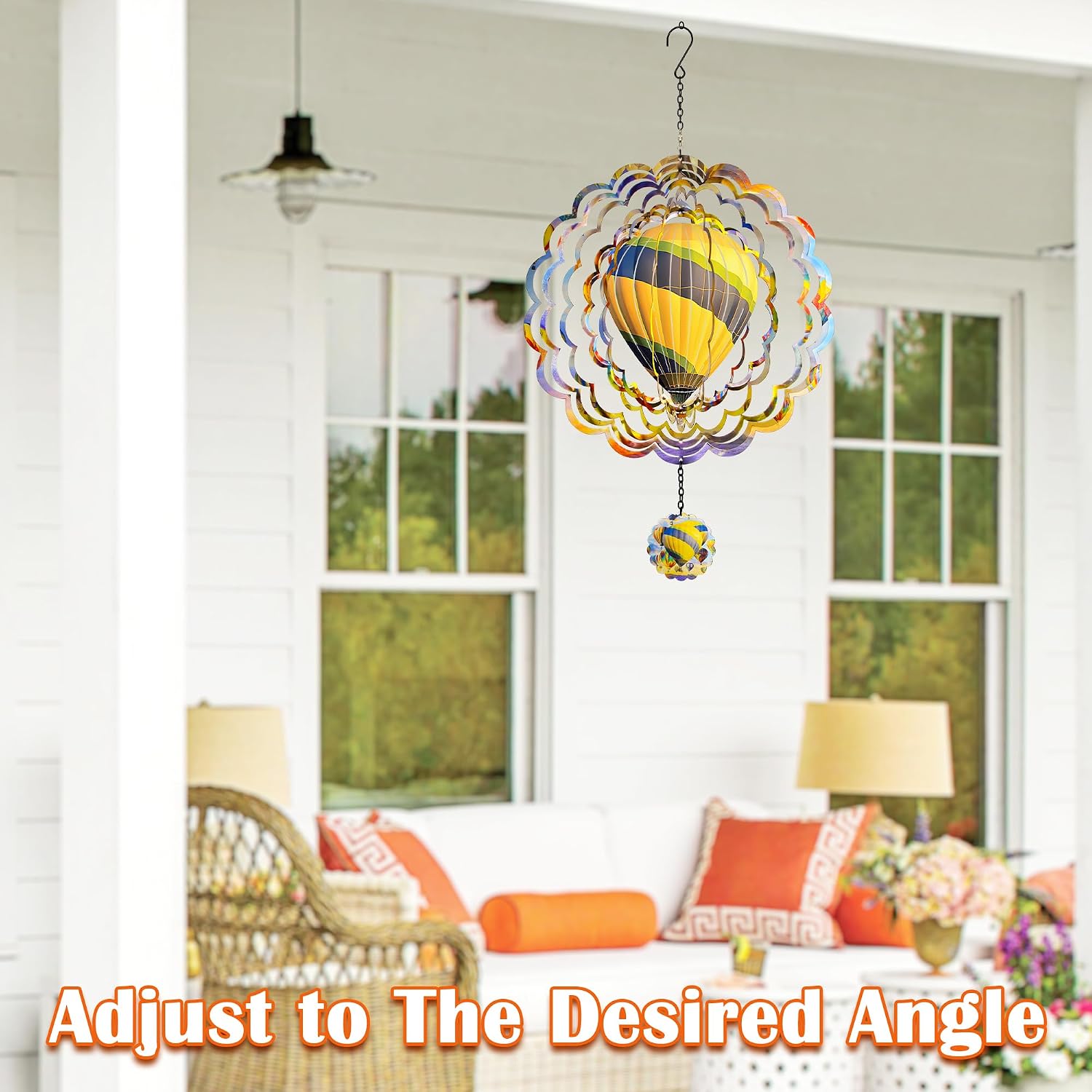 Hanging Decor Outdoor,Outdoor Garden Decor，Wind Spinners Outdoor Colorful Hot Air Balloon Hanging Decor,Ornaments Kinetic Yard Art, Valentine Gifts for Women-Yellowish Gray Hot Air Balloon