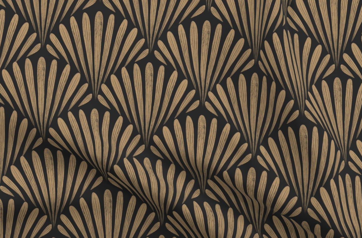 Spoonflower Fabric - Art Deco Geometric Dramatic Glamour Scallop Fans Arches Mustard Gold Printed on Petal Cotton Fabric Fat Quarter - Sewing Quilting Apparel Crafts Decor