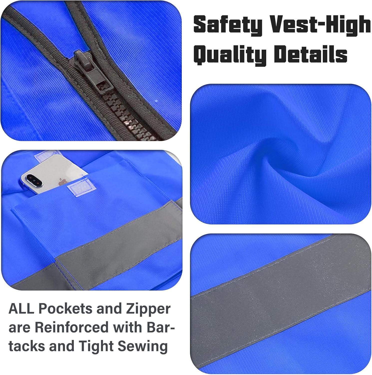 Safety Vests,Hi Vis Vest Reflective Vest with 5 Pockets and Zipper for Men Women, Neon Working Vest for Outdoor One Size - Image 4