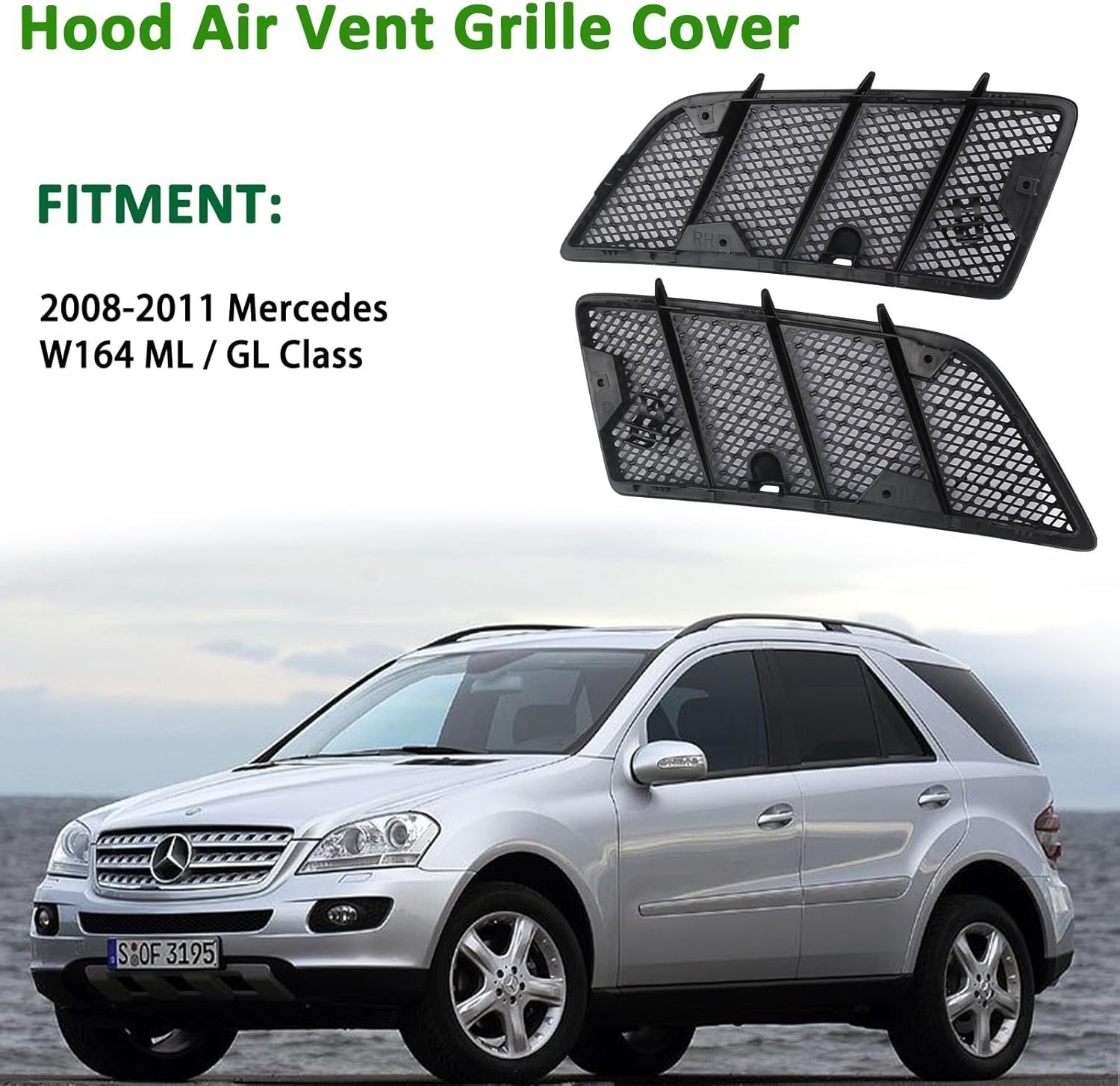 Pair Hood Air Vent Grille Cover Compatible with 2008-2011 Mercedes Benz W164 W164 ML350 ML450 ML550 ML63 AMG GL320 GL350 GL450 GL550 Class Replaces 1648804305 1648804405