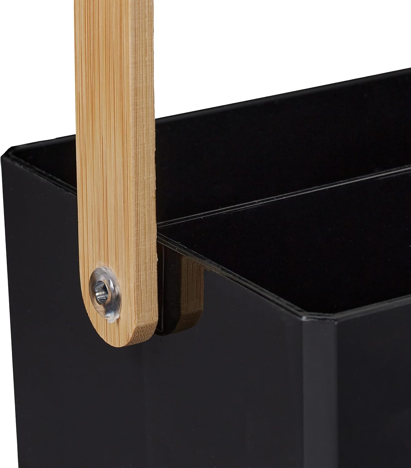 Relaxdays Organiser, Carrying Handle, 4 Compartments, Storage, Bamboo, Plastic, H x W x D 8.5 x 26 x 16 cm, Black, 70% 30%