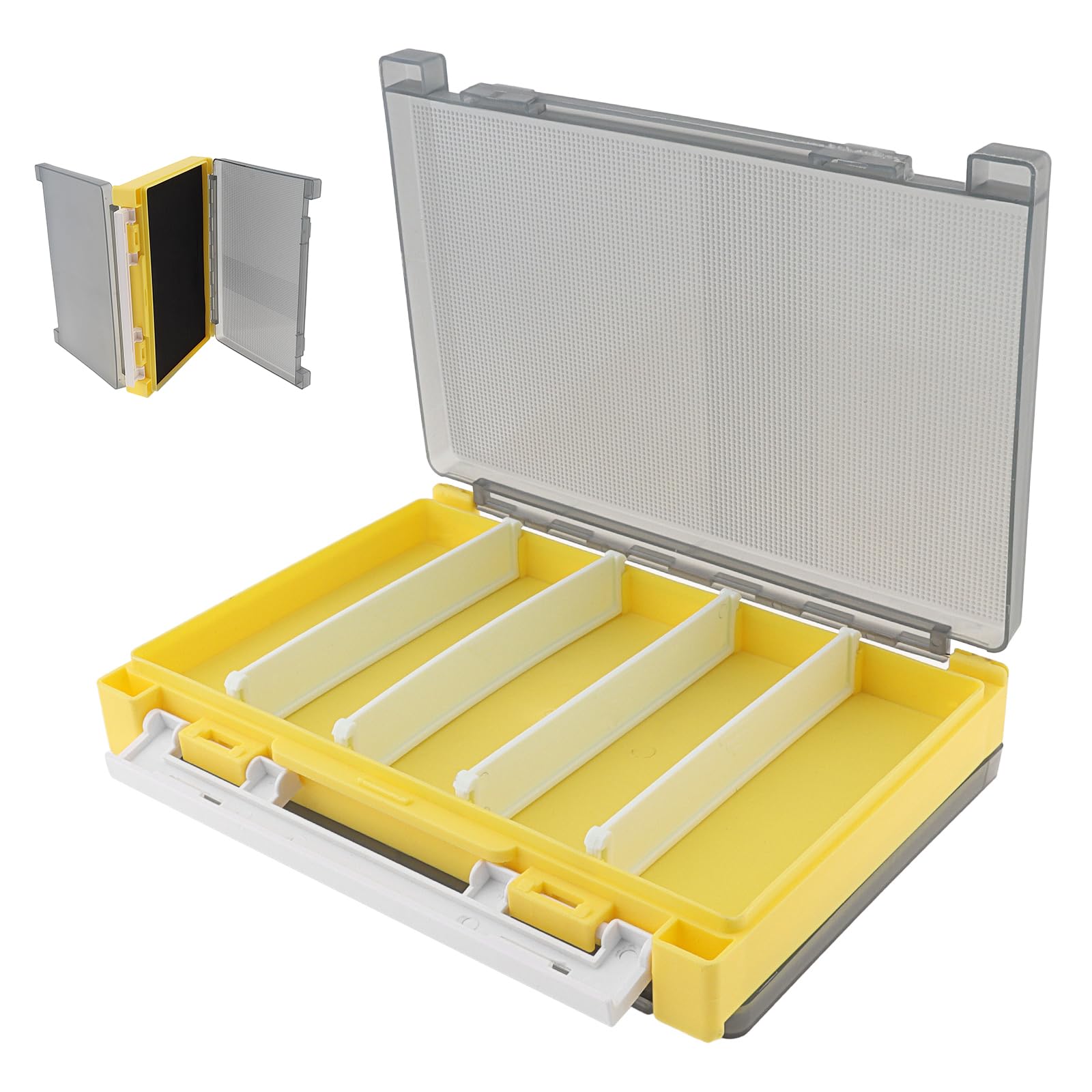 OriGlam Double Sided Fishing Lure Box Organizer, Fishing Tackle Box Storage Hard Plastic Container Case for Lure Bait Hooks Beads Jewelry Earring (Yellow)