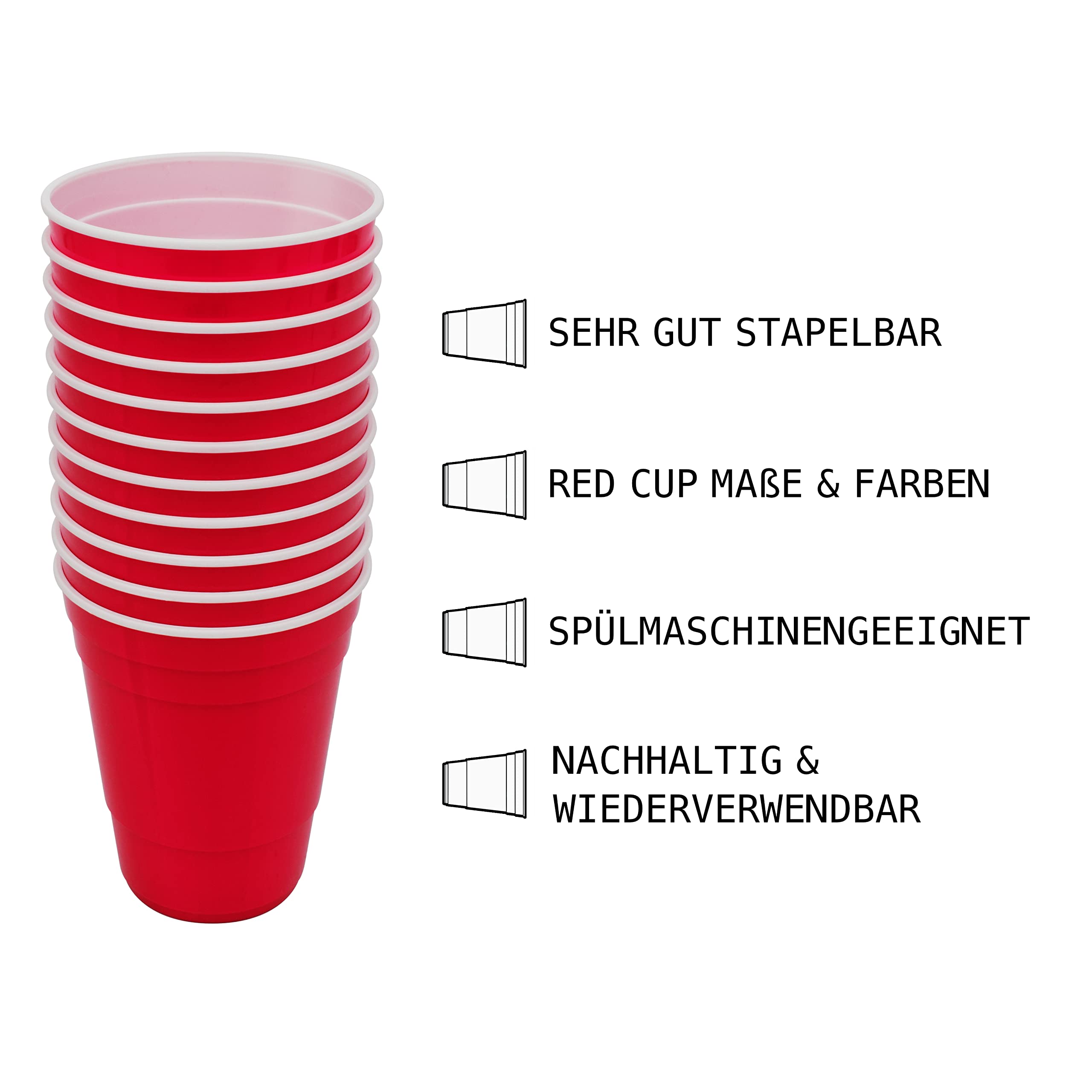 VISN Cups - Red Cups aus Hartplastik | Spülmaschinengeeignet | Nachhaltige & Wiederverwendbare Mehrwegbecher | 22 Stück | 473ml (16oz)