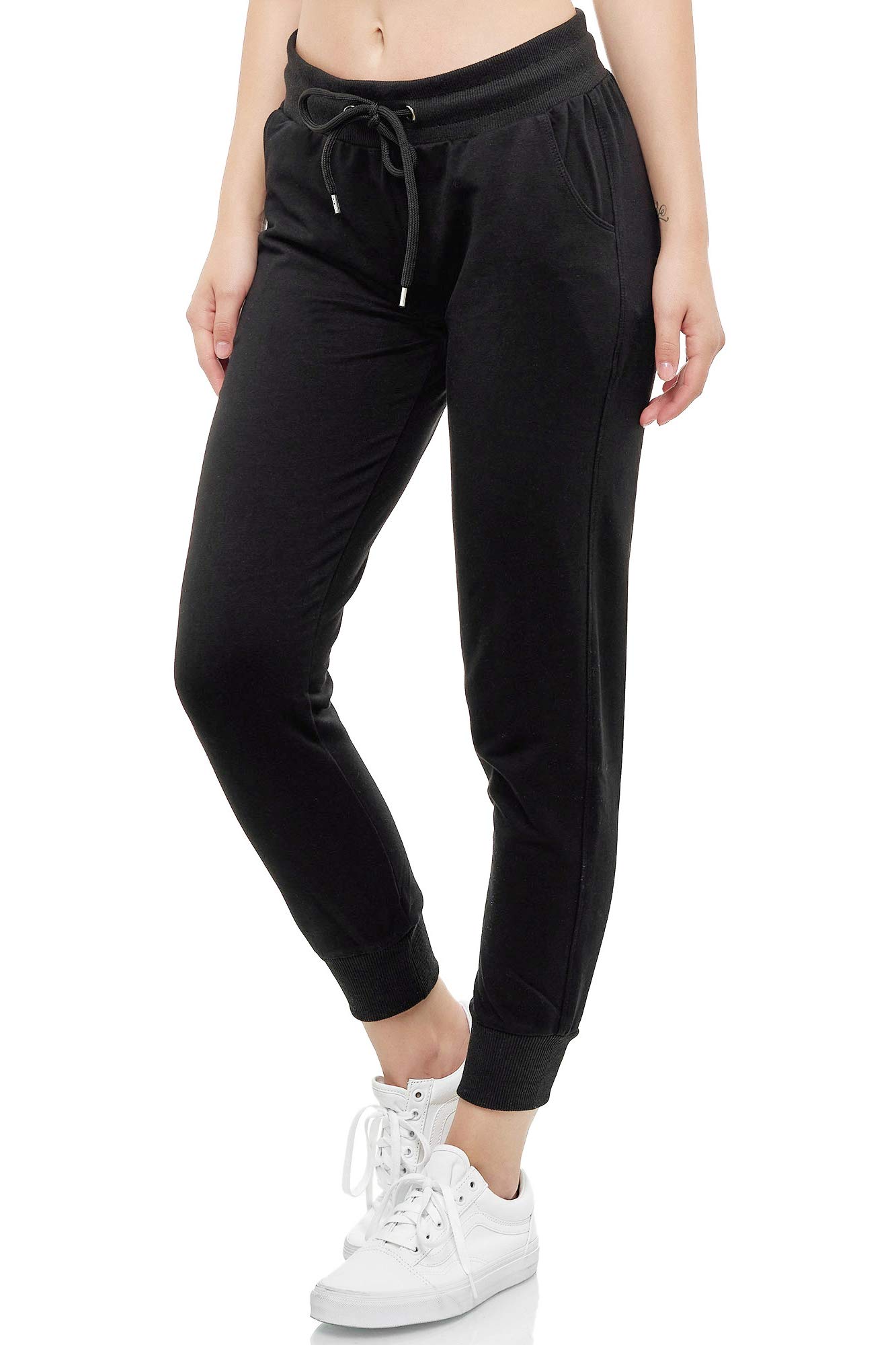 Smith & Solo Jogginghose Damen – Sporthose Frauen Baumwolle| Sweatpants Slim Fit Freizeithose Lang | Trainingshose Fitness High Waist – Jogger Laufhosen Modern Schwarz/M