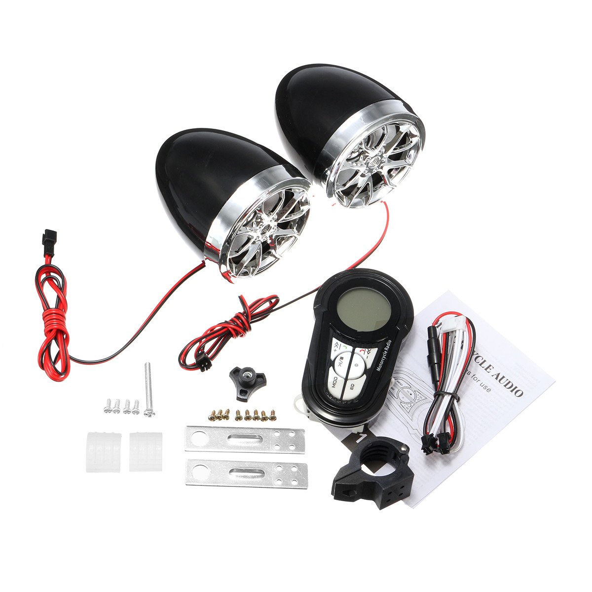 Motorcycle Mp3 Stereo System Altavoz con Amplificador FM con Función Bluetooth Waterproof-Black & Sliver