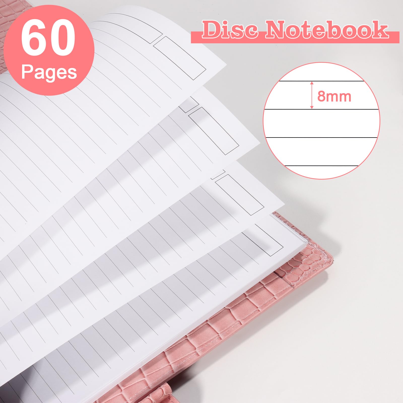 SKLENICE Cuaderno encuadernado en disco de piel de 8.5 x 11 pulgadas de ancho, 60 hojas, cuaderno encuadernado en disco y juego de discos, cuaderno personalizable con espiral