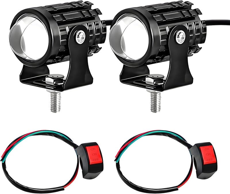 2 luces antiniebla LED para motocicleta, focos LED auxiliares de motor blanco/ámbar superbrillantes con 2 interruptores, faro auxiliar impermeable para motocicleta para auto, camión, ATV, tractor (8-80v)