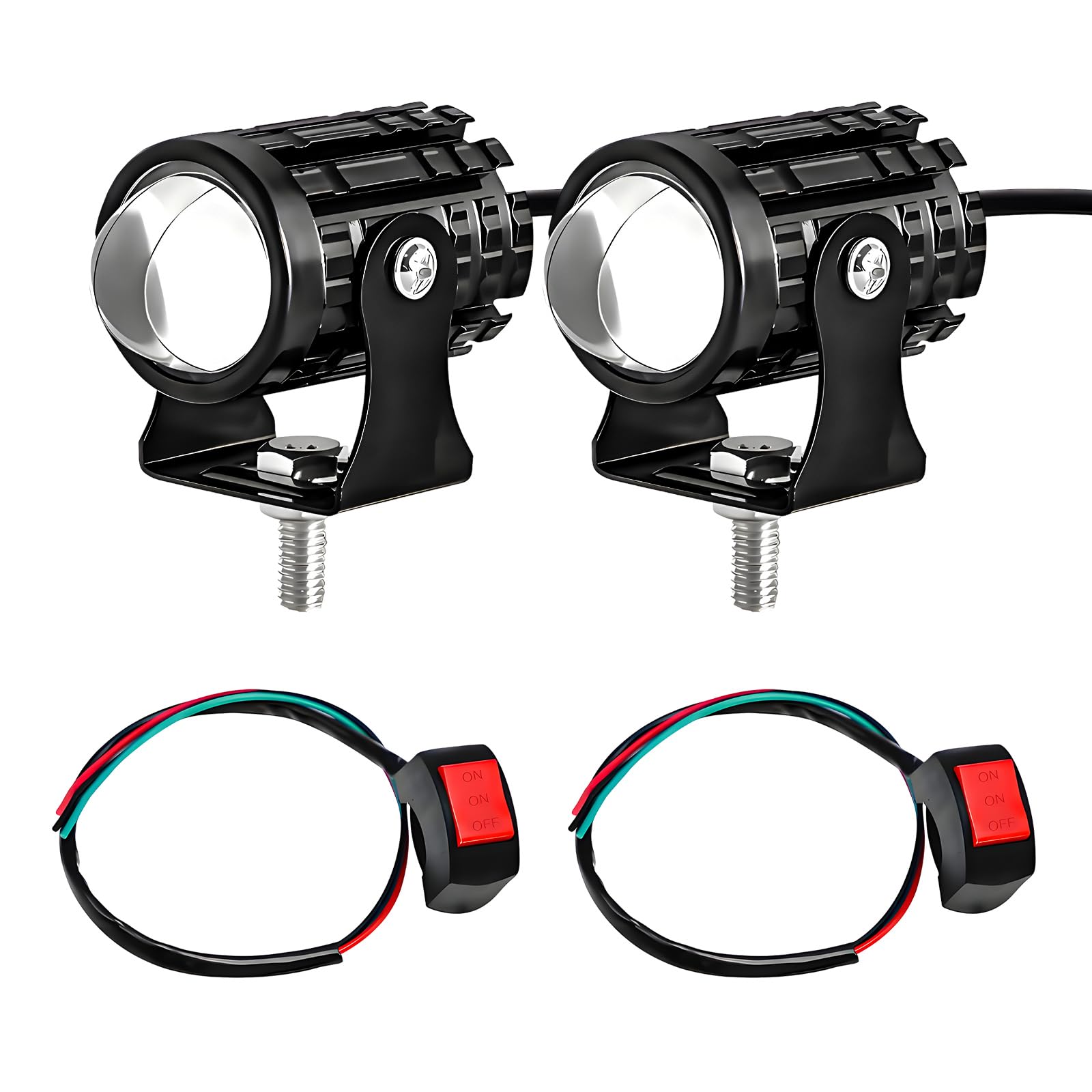 2PCS Motorcycle LED Driving Fog Lights, Super Bright White/Amber Motor Auxiliary LED Spotlights with 2 Switch, Waterproof Aux Motorcycle Headlight for Car Truck ATV Tractor