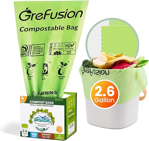 Miniatura 35 de GreFusion Bolsas de basura compostables, pequeñas de 2.6 galones, 270 unidades, 0.72 mils de grosor, ecológicas, certificación ASTM D6400 y BPI