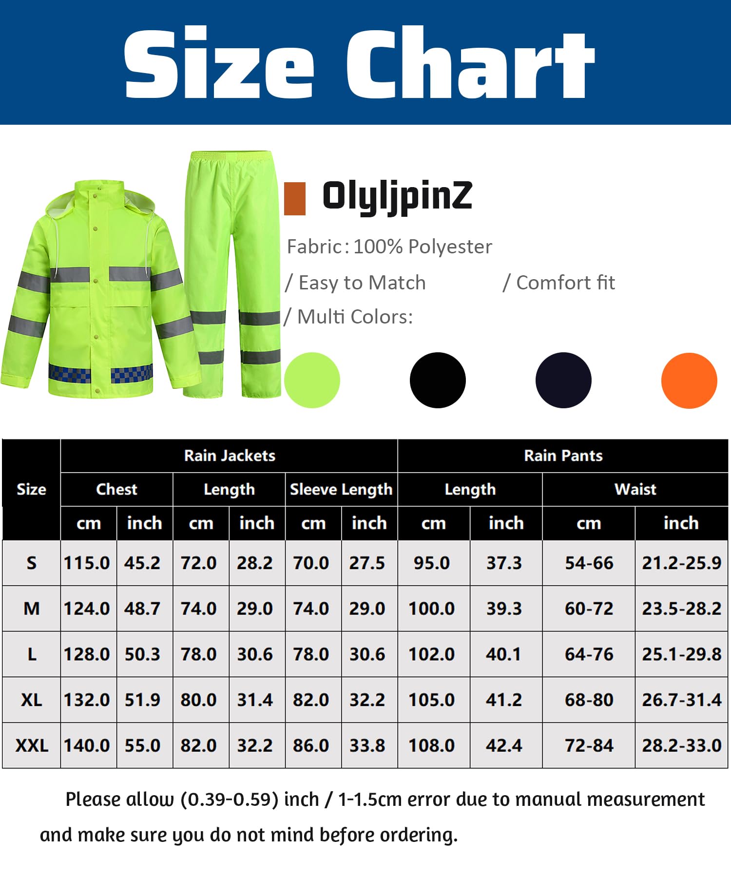 Herren Regenanzug Wasserdicht Anzug Outdoor Anti-Sturm Atmungsaktiv Regenbekleidung Ultra-Lite Erwachsenen Arbeit Regenmantel mit Kapuze und Regenhose Schwere Wasserdichte Jacke