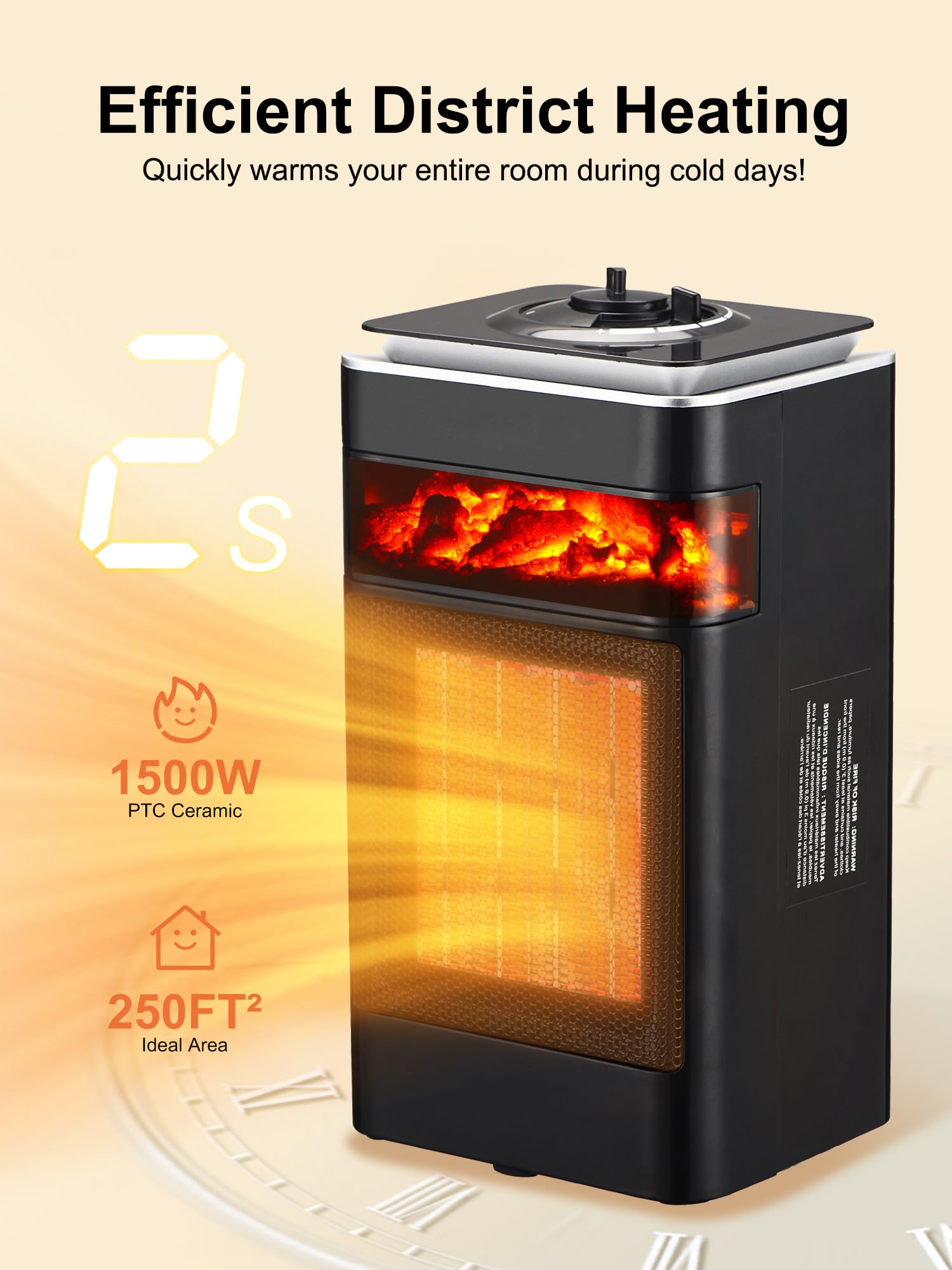 Landeagle Space Heaters for indoor Use,1500W Electric Portable Heater with Adjustable Thermostat,Small PTC Ceramic Heater for Room,Bedroom,Office,75°Oscillation,Tip-over Protection?Classic?