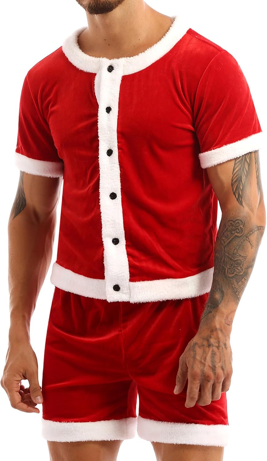 Men's Santa Suits T-shirts with Shorts One Piece Boxers Bodysuits Christmas Cosplay Outfits