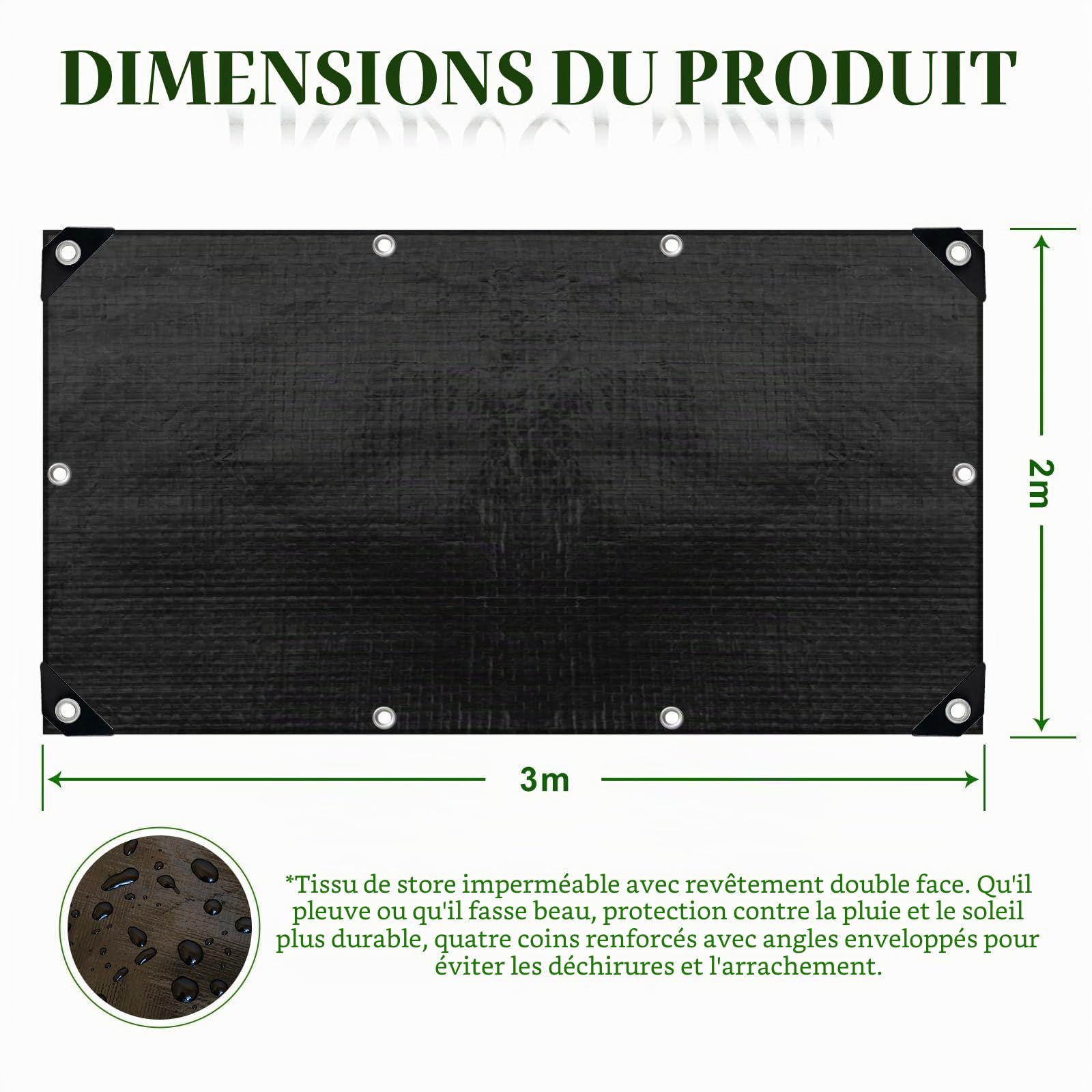 Bâche de protection imperméable 150 g/m² résistante et polyvalente, imperméable, anti-déchirures, imperméable pour meubles de jardin, trampoline de voiture, anti-déchirure, recouverte des