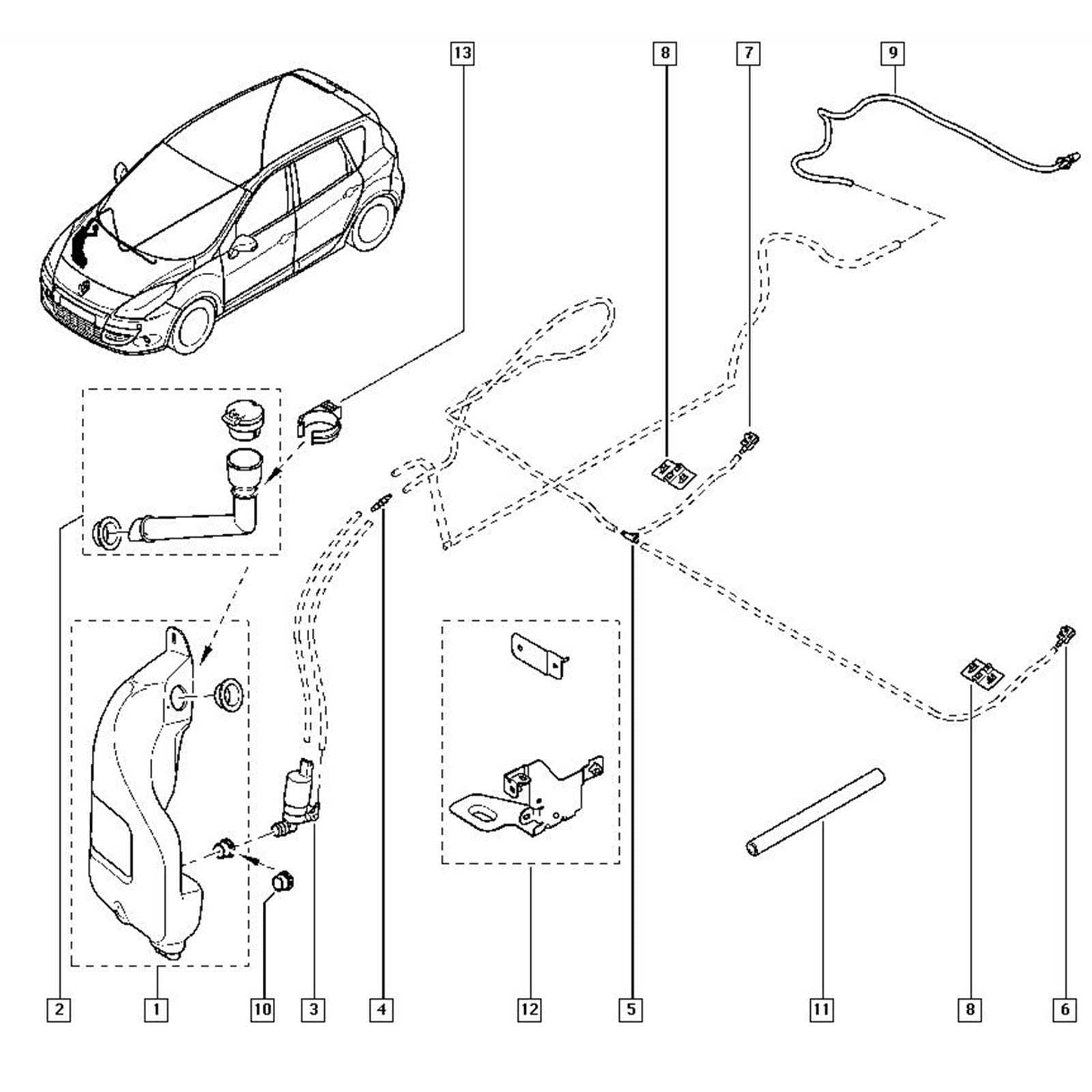 Zestaw 2 dysz do przedniej szyby Honda Scenic MK2 (2003-2009).