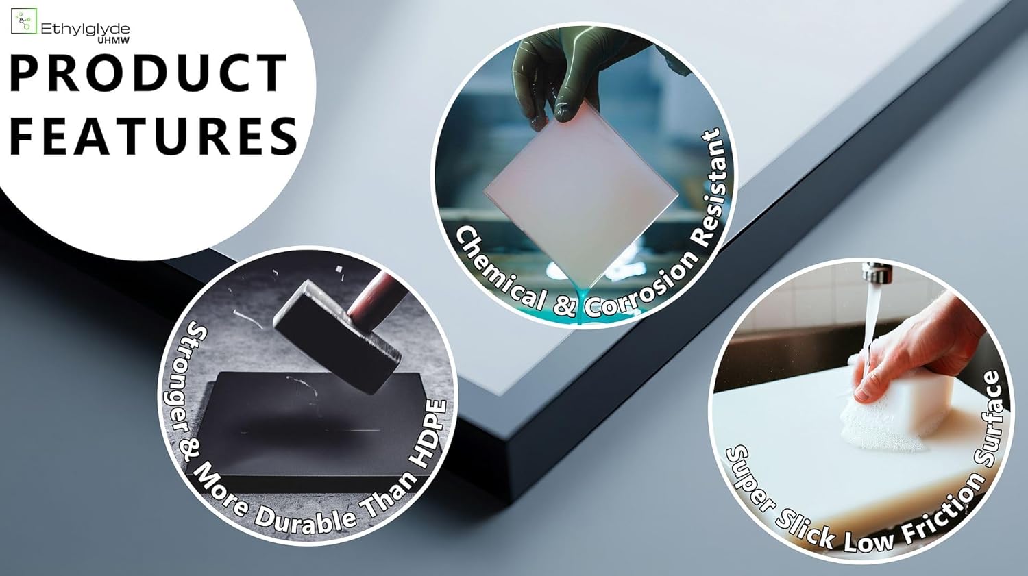 Natural UHMW Plastic Sheet, Self Lubricating, Woodworking, Industrial Machine Shop. Nominal Cut +(-) 1/8". Fabricated in USA. 12" x 12" (1.25" Thick)