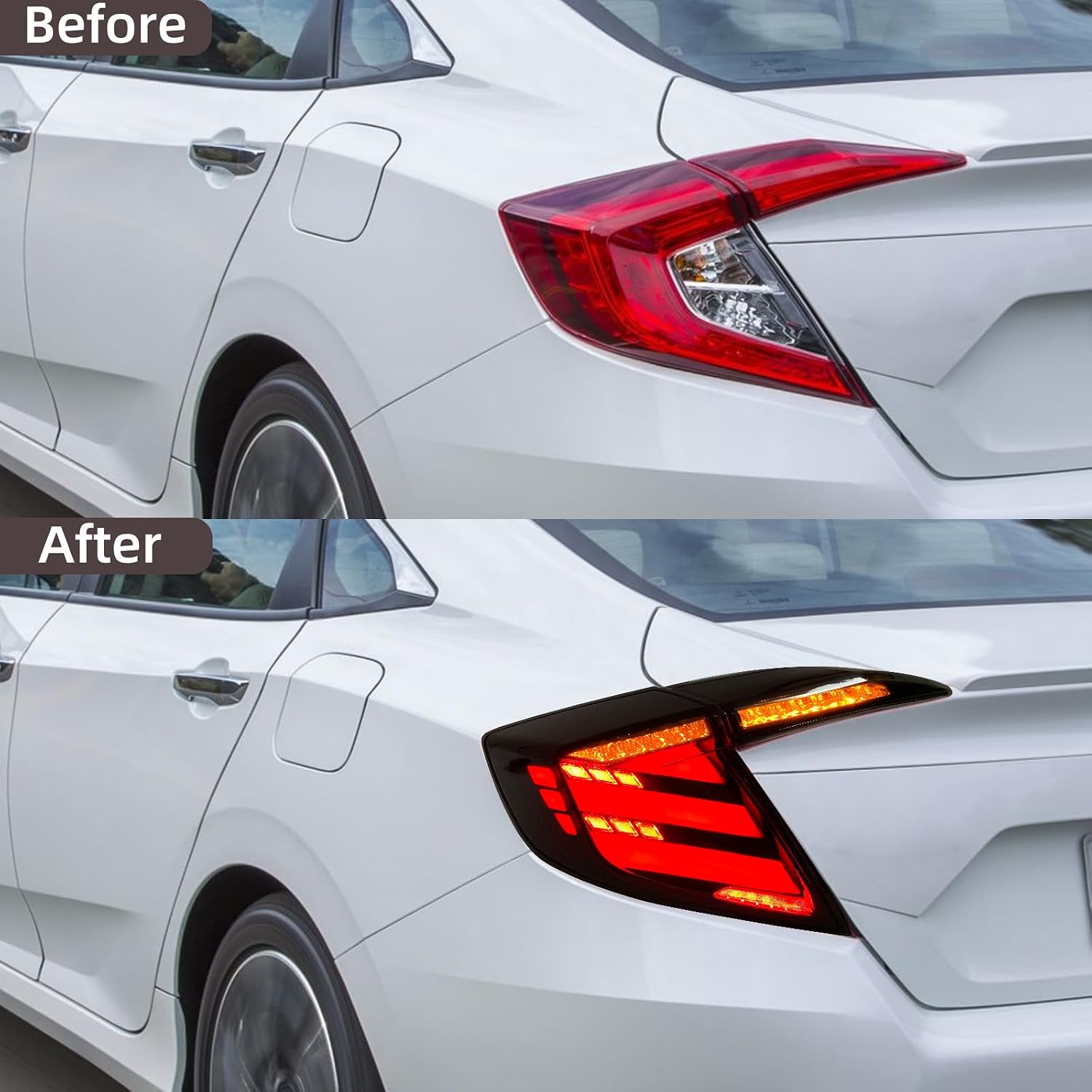 Full LED Tail Lights Compatible With 2016-2021 Civic Sedan Rear Lamps w/Brake Turn Signal Lamp Smoked Lens Driver and Passenger Sides Tail Lamps