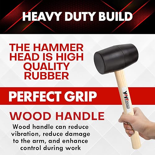 Miniatura 5 de YY-2-005 Martillo de mazo de goma con mango de madera24-oz, negro