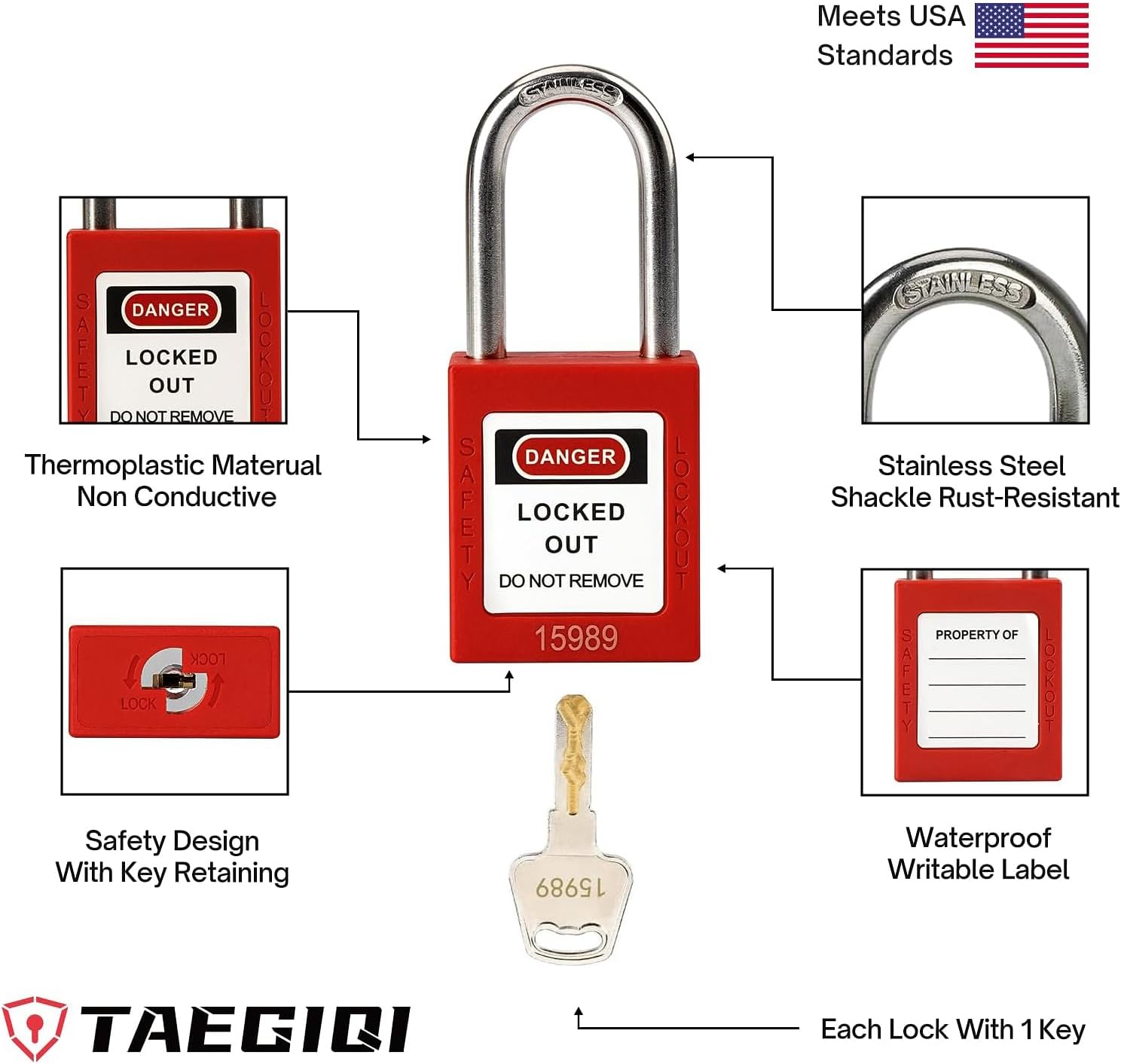 Lockout Tagout Locks Set,Loto Locks Keyed Alike,OSHA Compliant Safety Padlocks 5 pcs for Lock Out Tag Out Kits and Devices