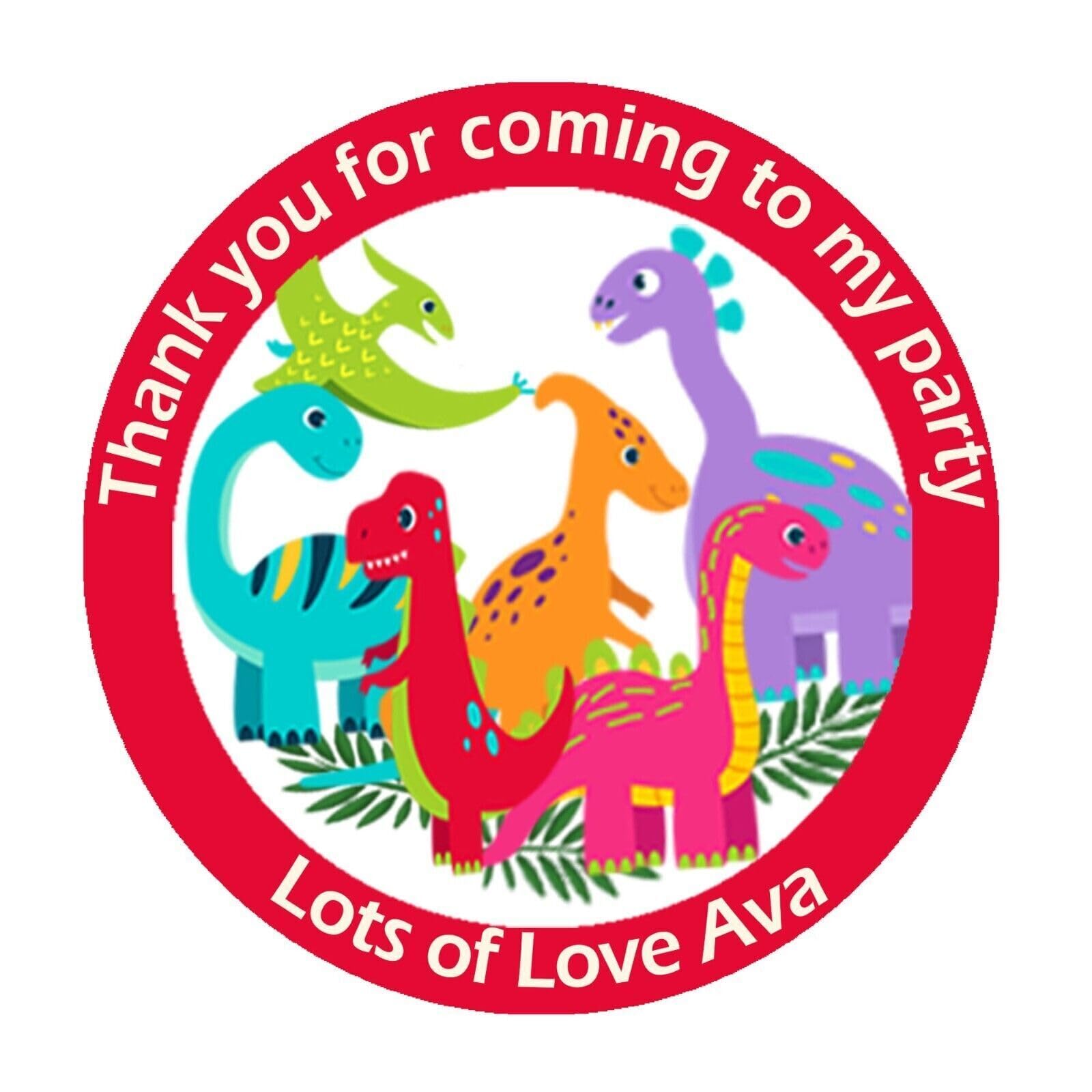 Treasured Forever Dino D3 35 X Personalised Cake Mixed Birthday Stickers For Party Thank You Sweet Cone Bags Labels 3.7Cm