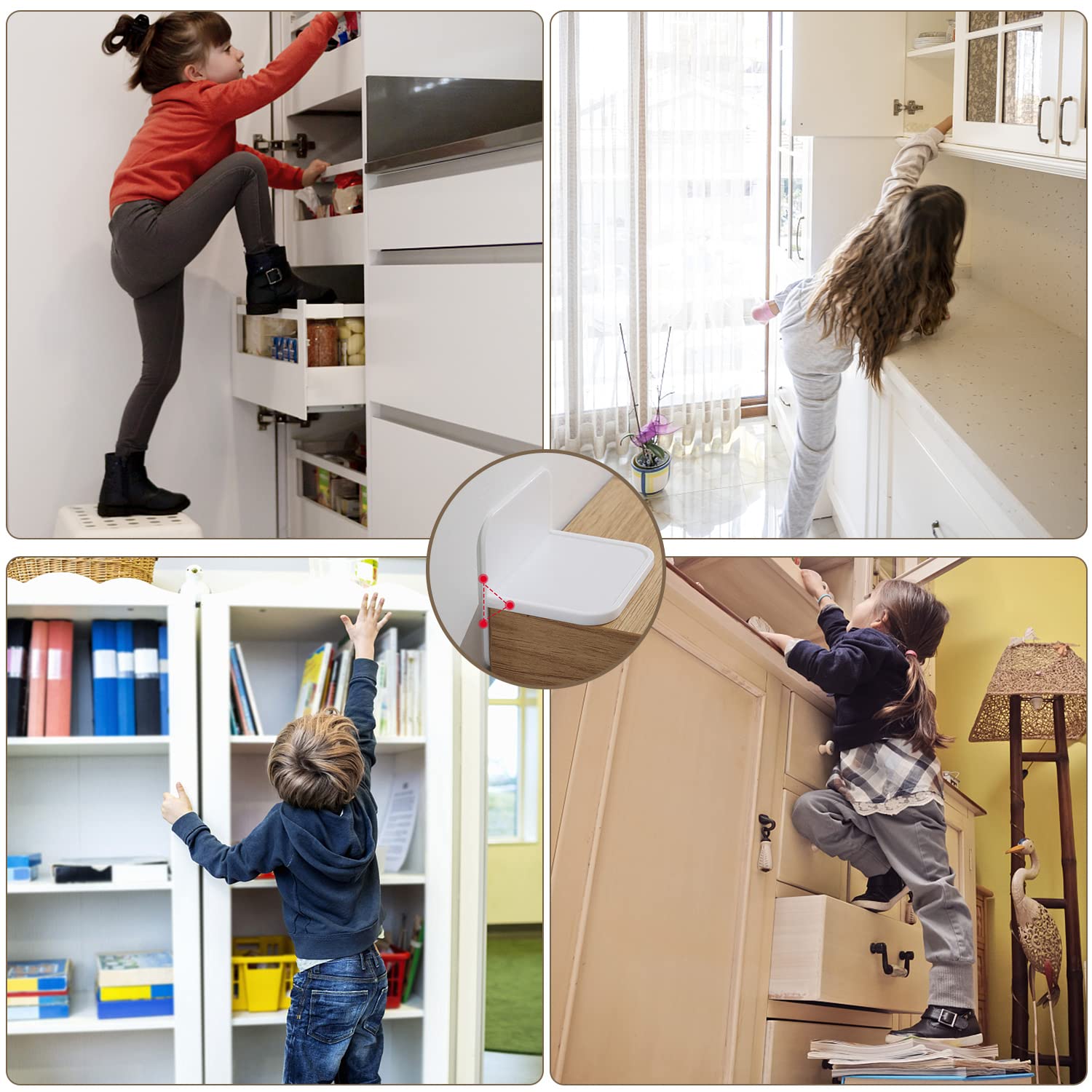 Lot De 6 Protections Anti-Basculement Meubles - Ancrage Mural Sans Perçage - Sécurité Enfants
