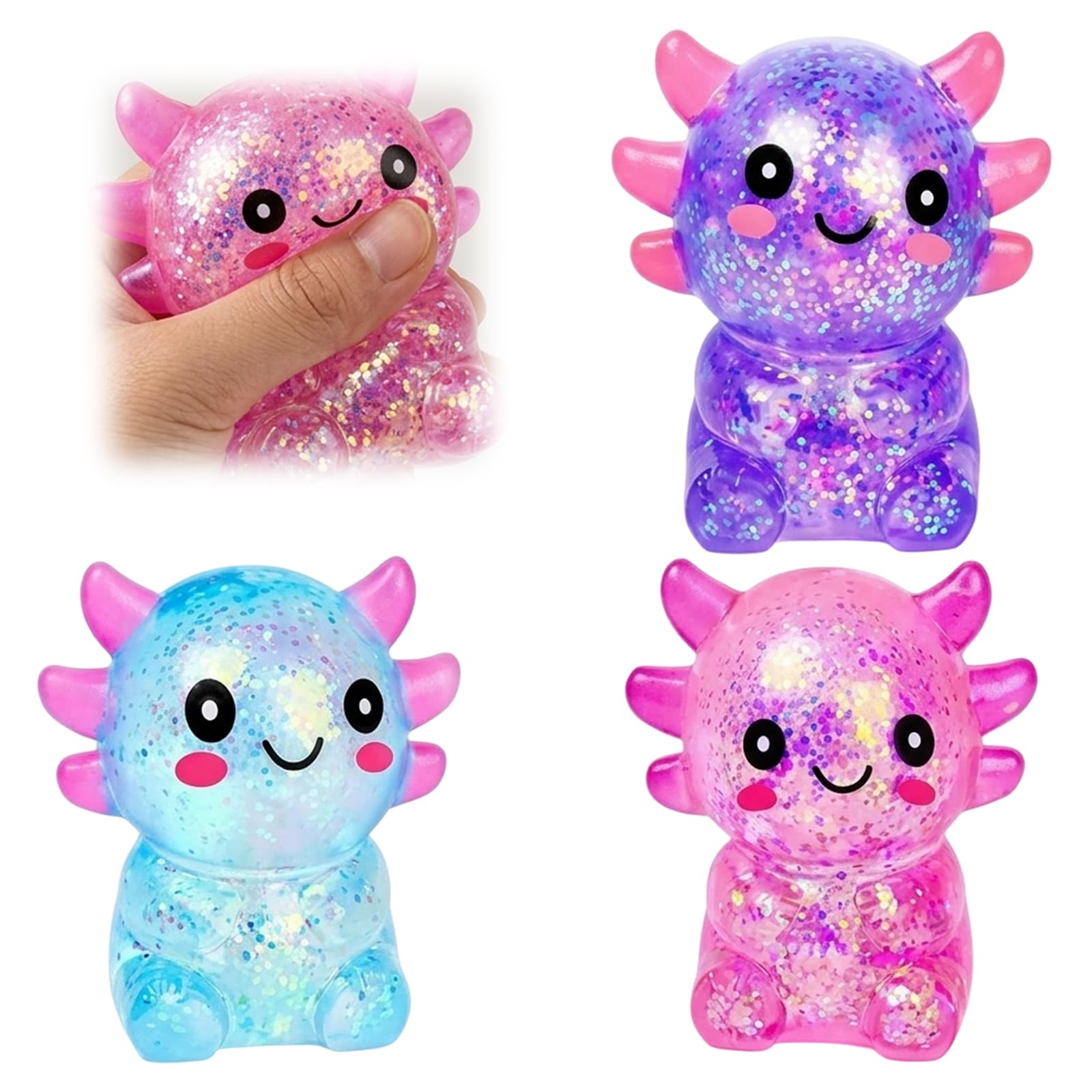 Axolotl Squishy, Stress Relief Squishy Axolotl, fidget Sensory Fidget for Adults, Office and Classroom Focus Enhancement, Set of Three in Pink Blue Purple