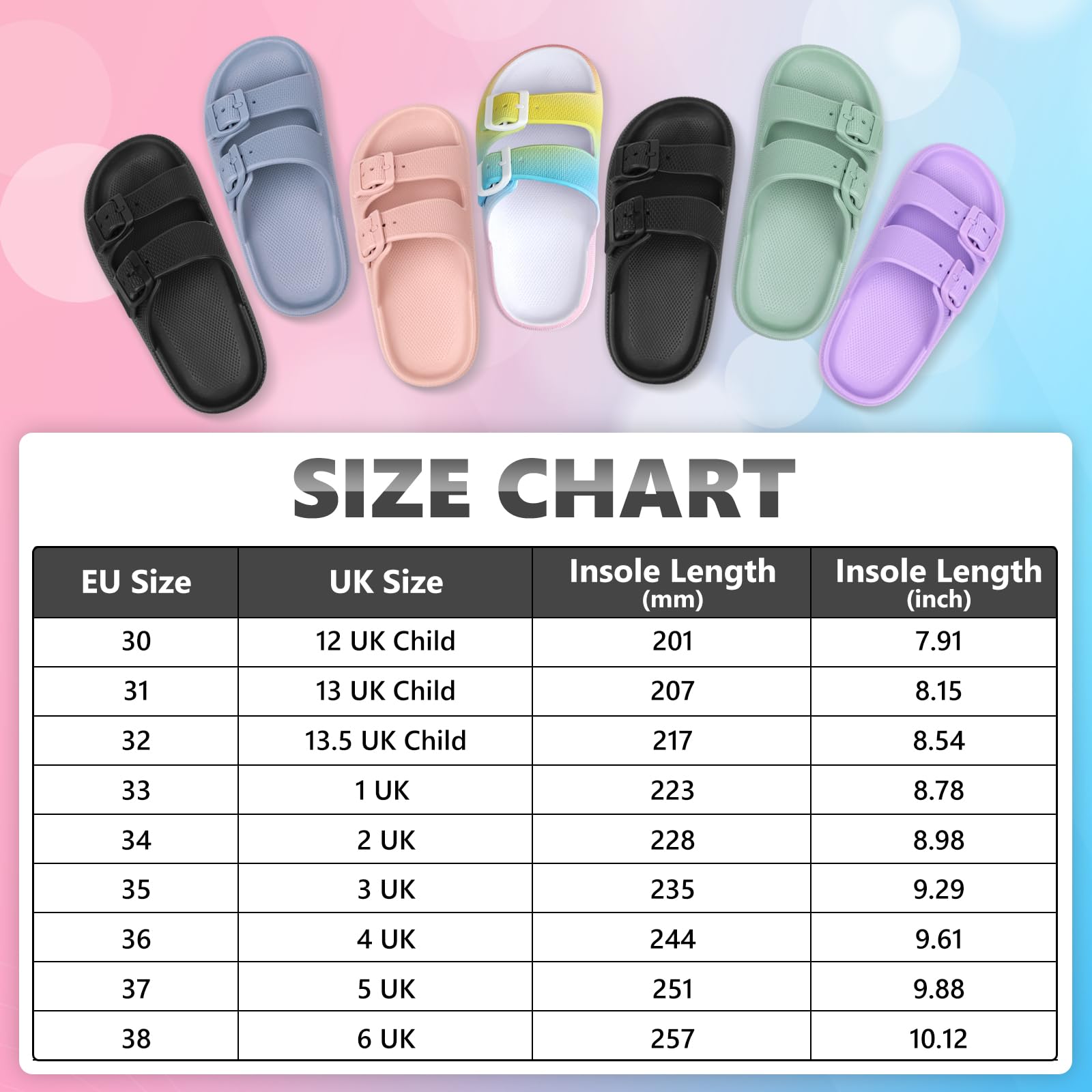 Sandales à nuages pour enfants Sandales plates EVA à double boucle ajustable pour garçons et filles Chaussons d'été Chaussons de douche, de plage et de piscine