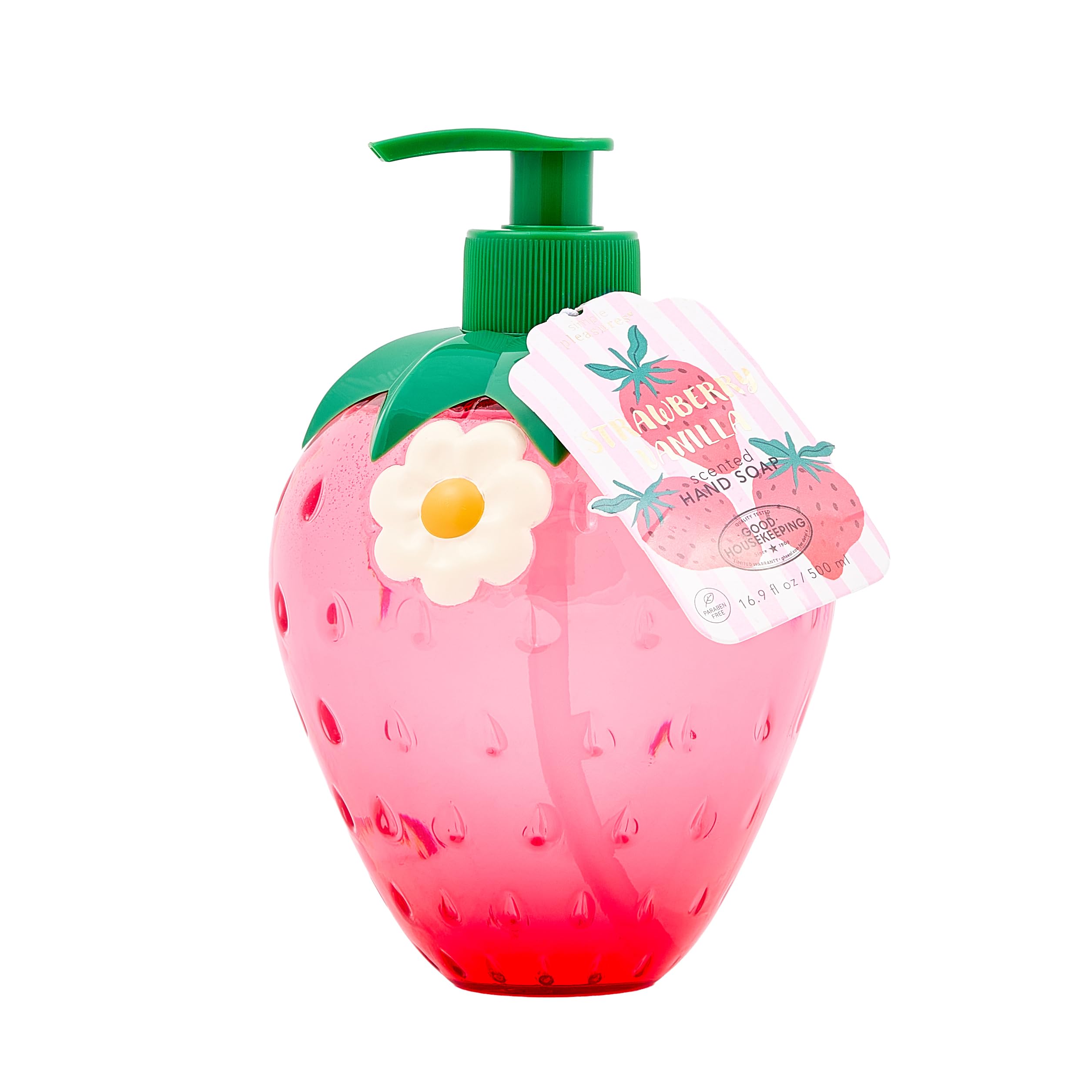 Strawberry Decor Hand Soap Dispenser: Simple Pleasures Strawberry Shaped Bottle with Ocean Scented Liquid Soap - Decorative Hand Pump Refillable Soap Dispensers for Kitchen and Bathroom - 11.8 Ounces